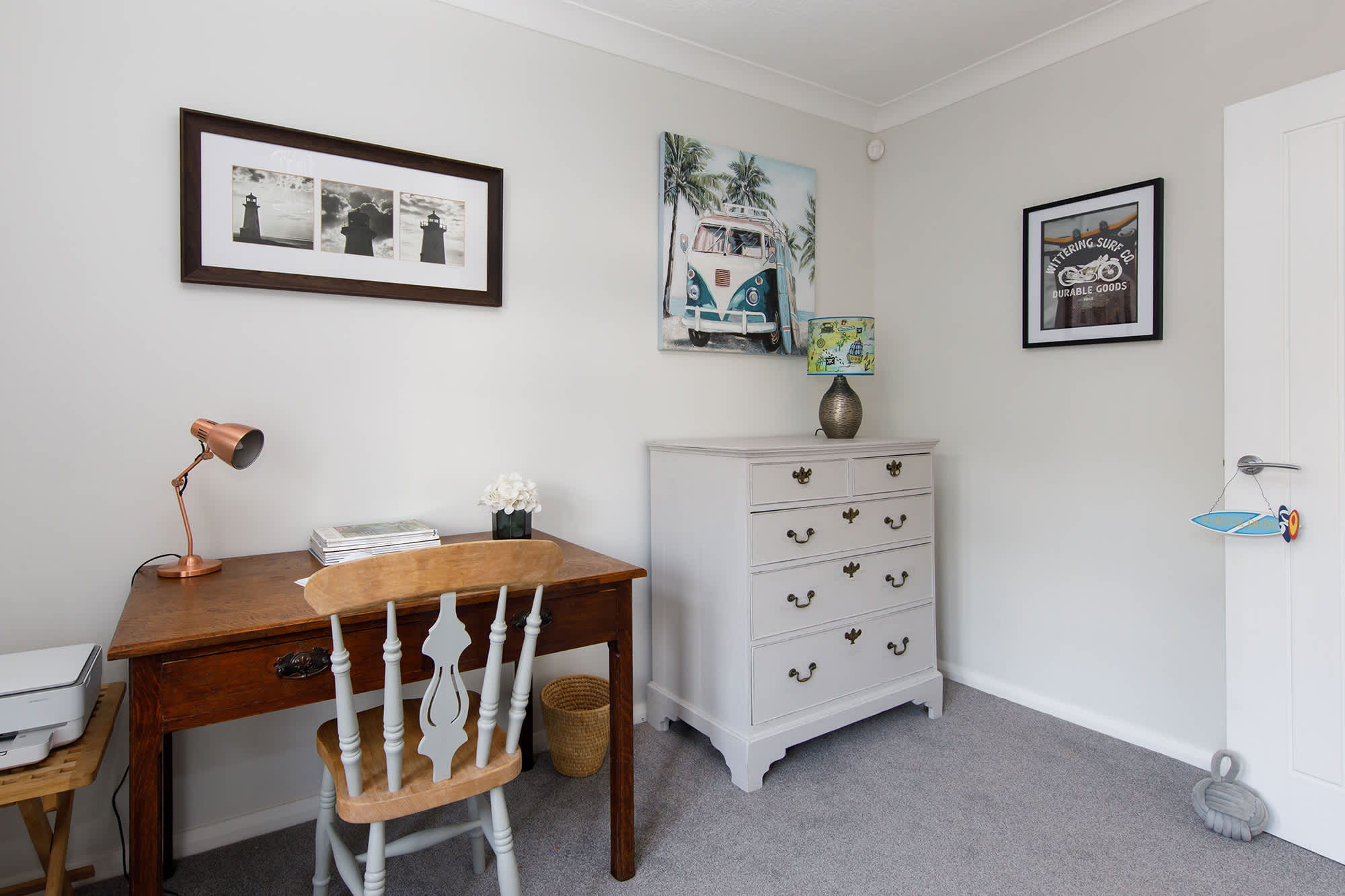The bunk room doubles up as a quiet desk/study space.