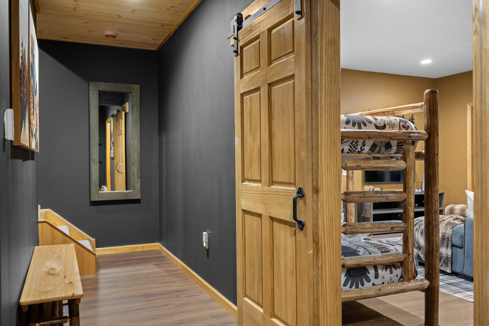 Rustic Bunk Room Entrance
Welcome to the ultimate bunk room hideaway cozy, cool, and perfect for kids or the young at heart.