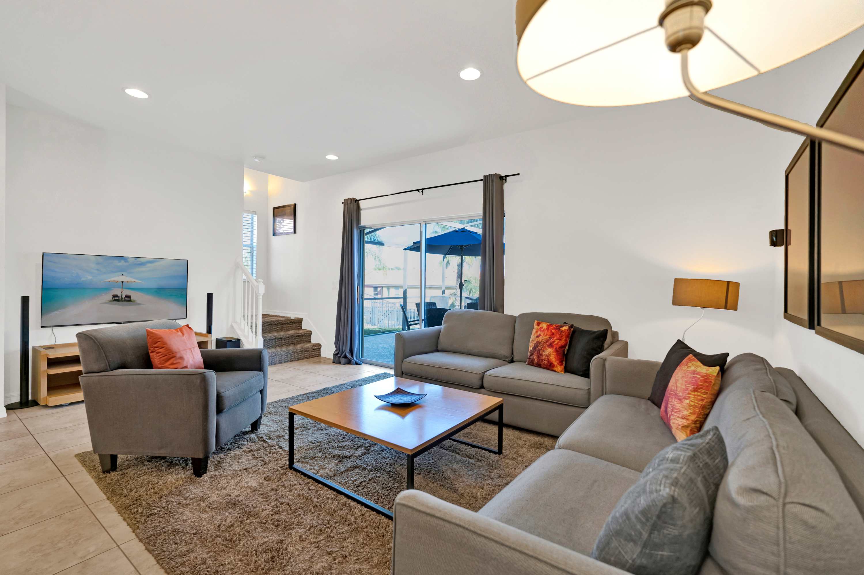 Spacious living room with smart TV