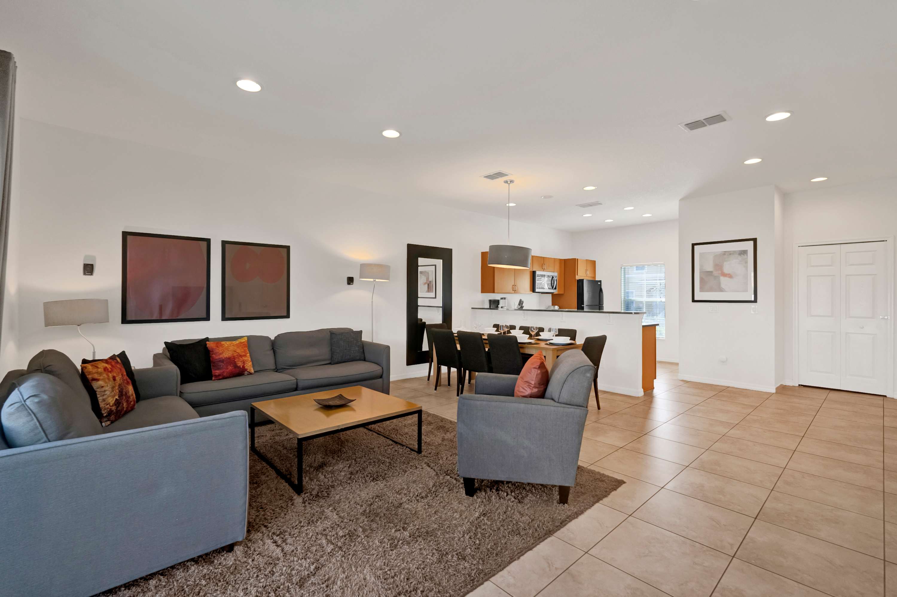 Living room has a sofa bed