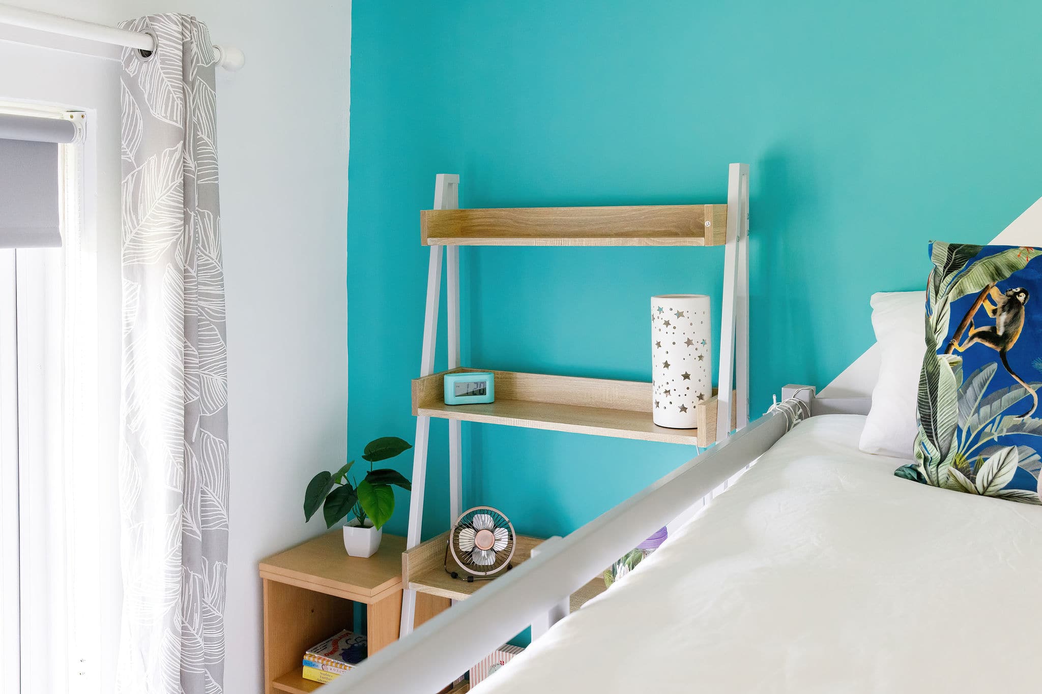 There is handy shelving and lighting.