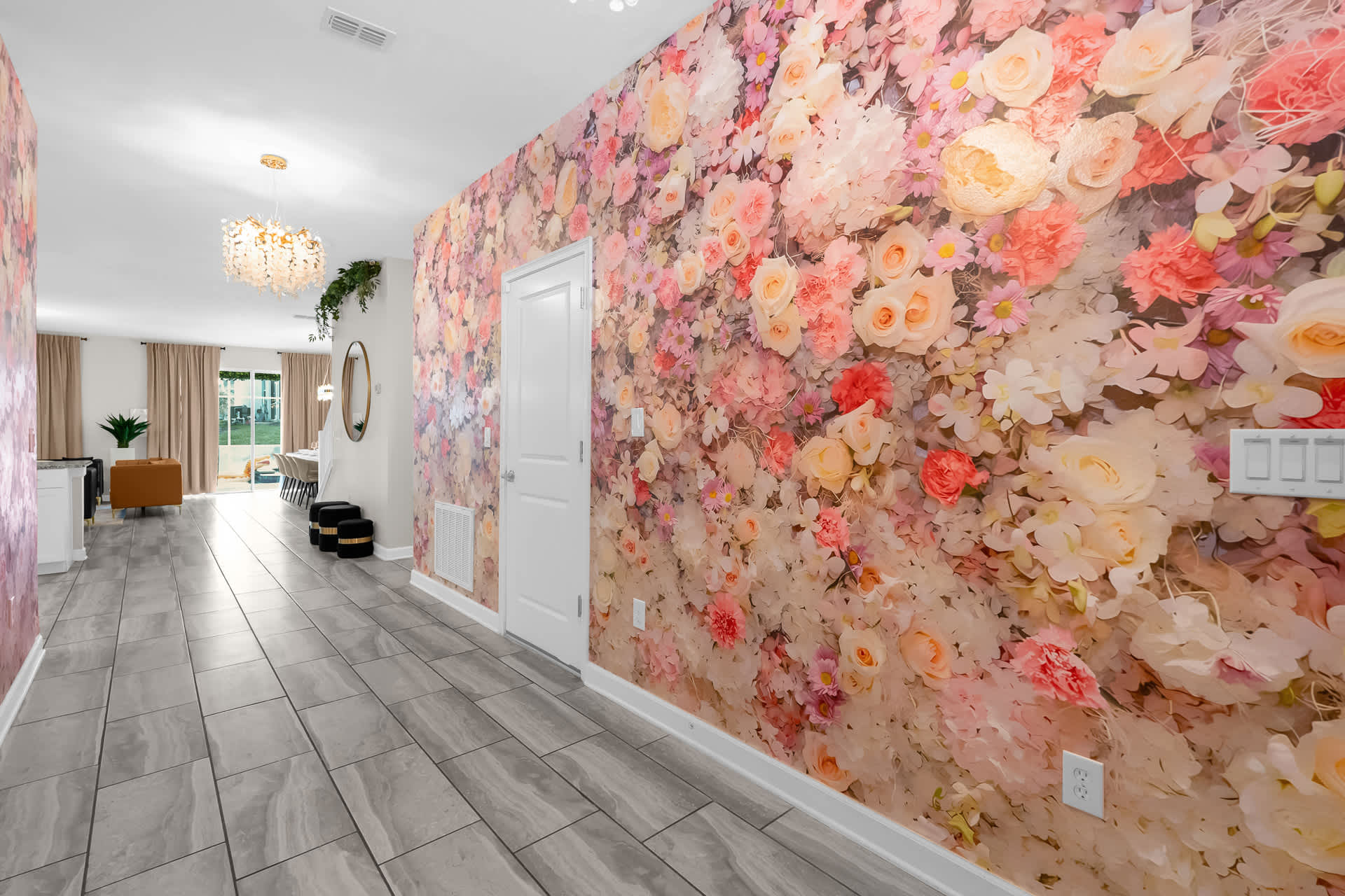 Beautiful Floral Wall Hallway Wallpaper Design 