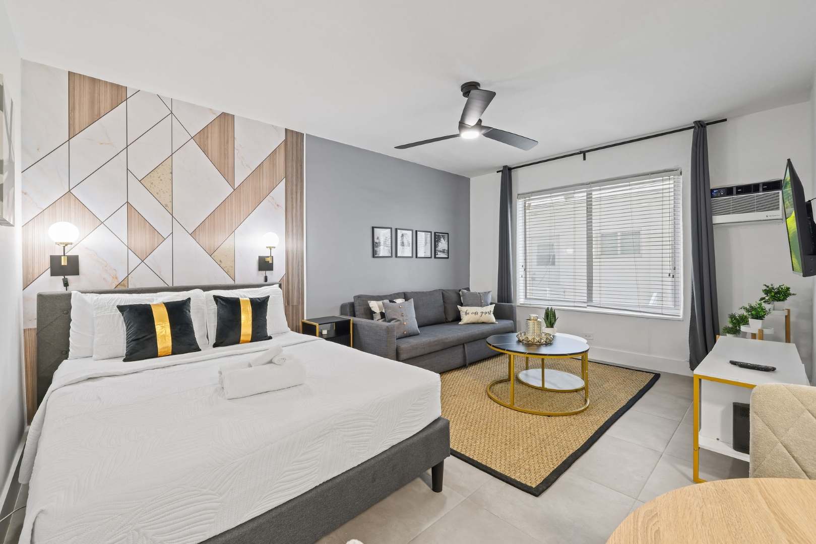 Chic and cozy bedroom with modern design, perfect for relaxation and comfort.