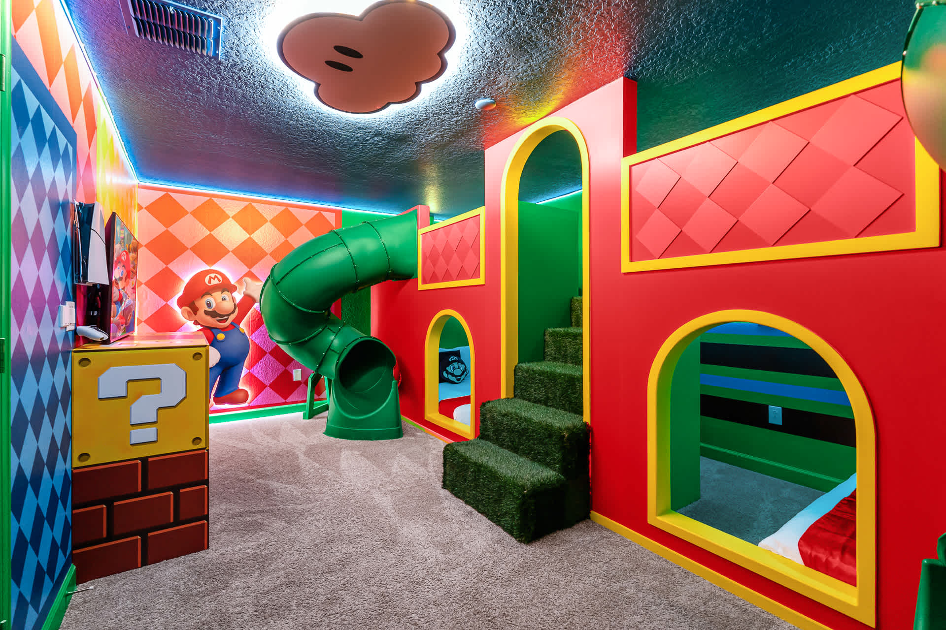 Mario Bros Themed Bedroom with Bunkbed Slides 