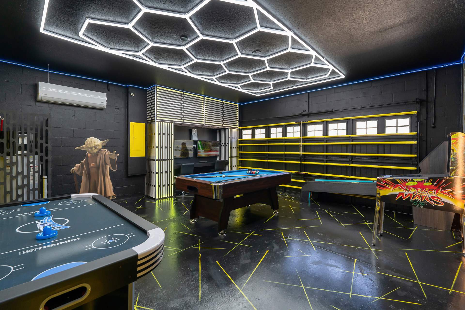 Arcade Games Room includes Air Hockey, Billiards, Skee Ball, Pinball, and Game Consoles