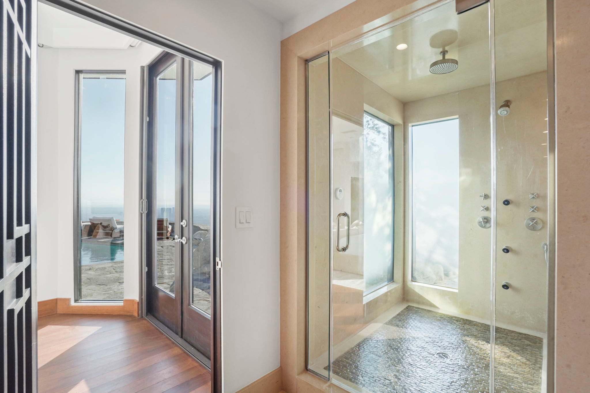 Thoughtful details, from polished hardware to textured stone counters.