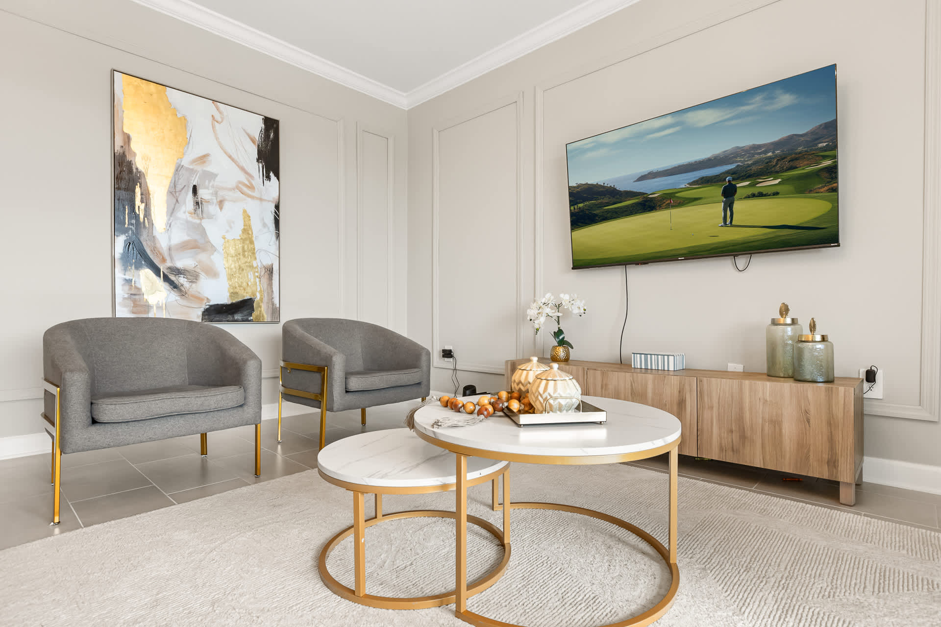 Bright Living Room Area with Smart TV