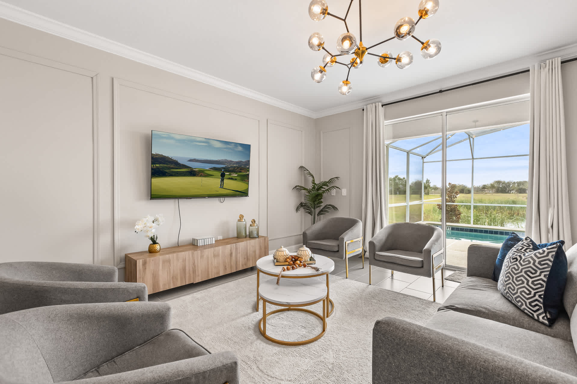 Bright Group-friendly Living Room with Smart TV