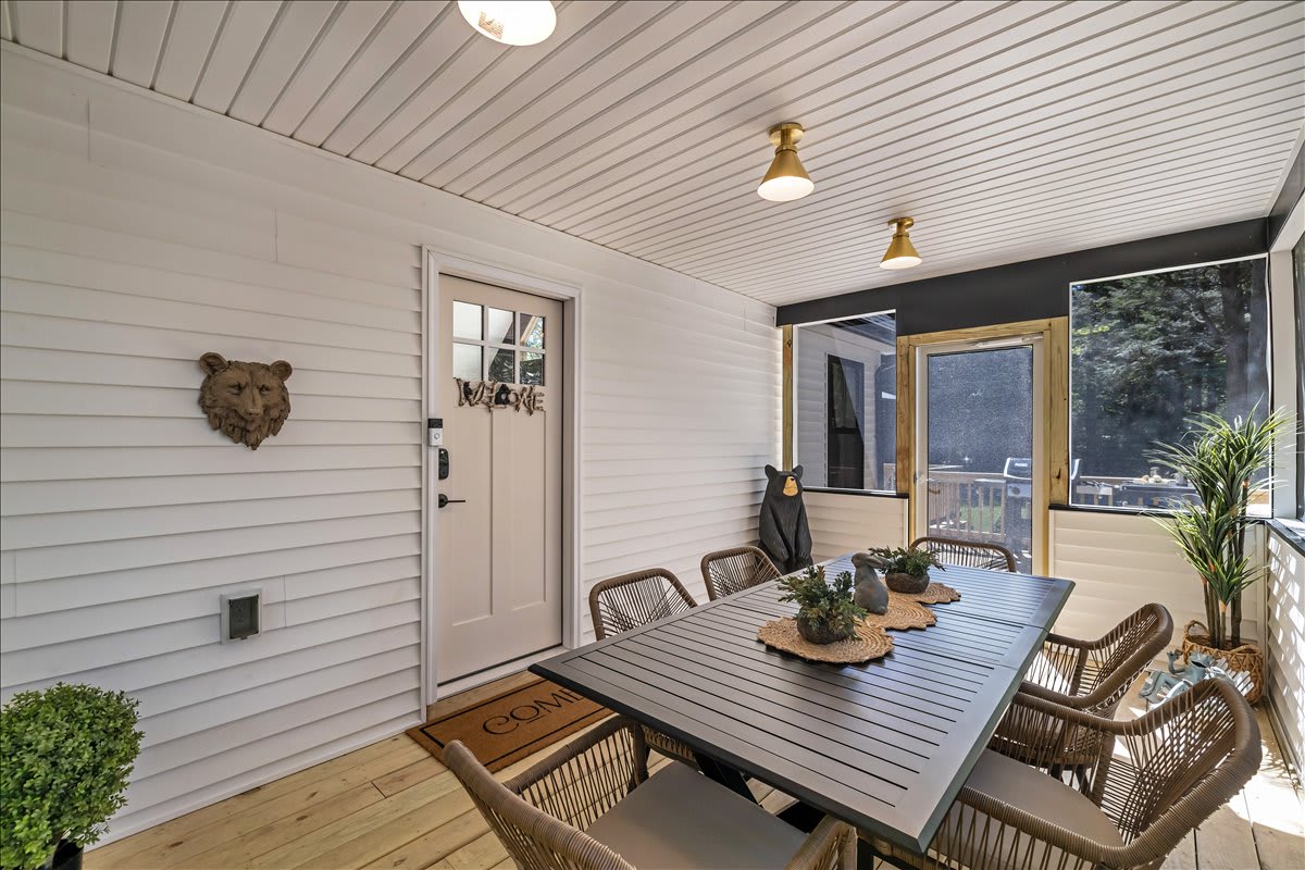 Enjoy meals or morning coffee in the fresh air from the protection of our charming screened porch.