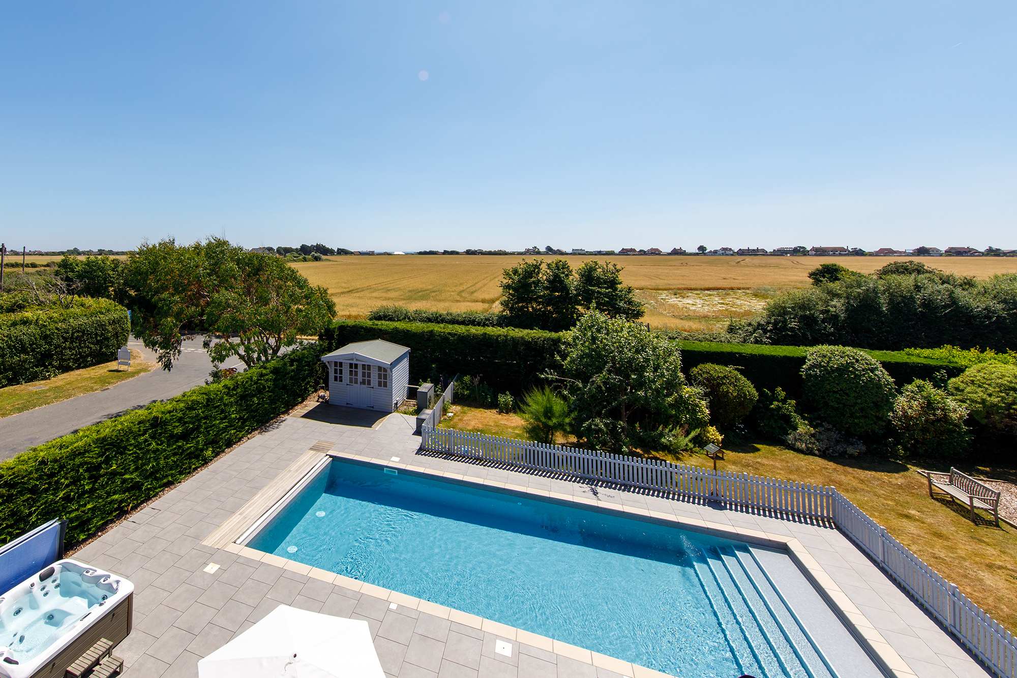 Enjoy field views across to the sea.