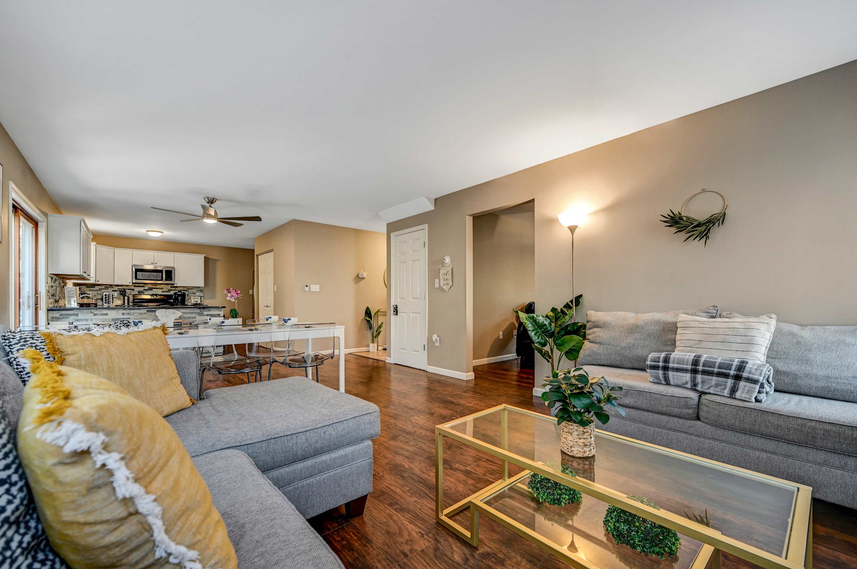 Modern Comfort! Thoughtfully designed with comfort in mind, this living room offers a perfect blend of cozy and contemporary, ideal for movie nights or quiet reading by the fire.