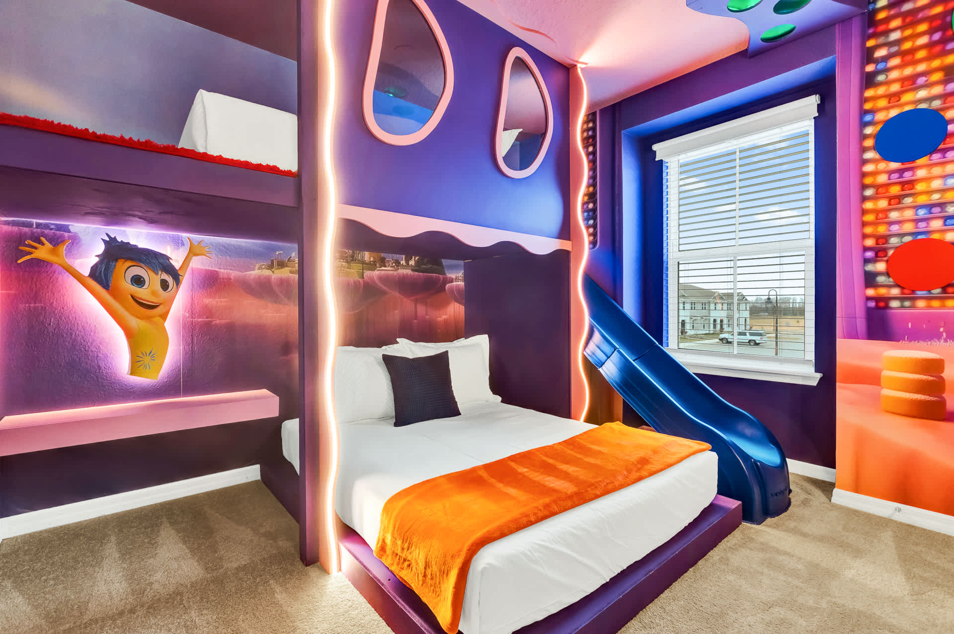 Inside Out Themed Bedroom with Slide and Mood Lighting