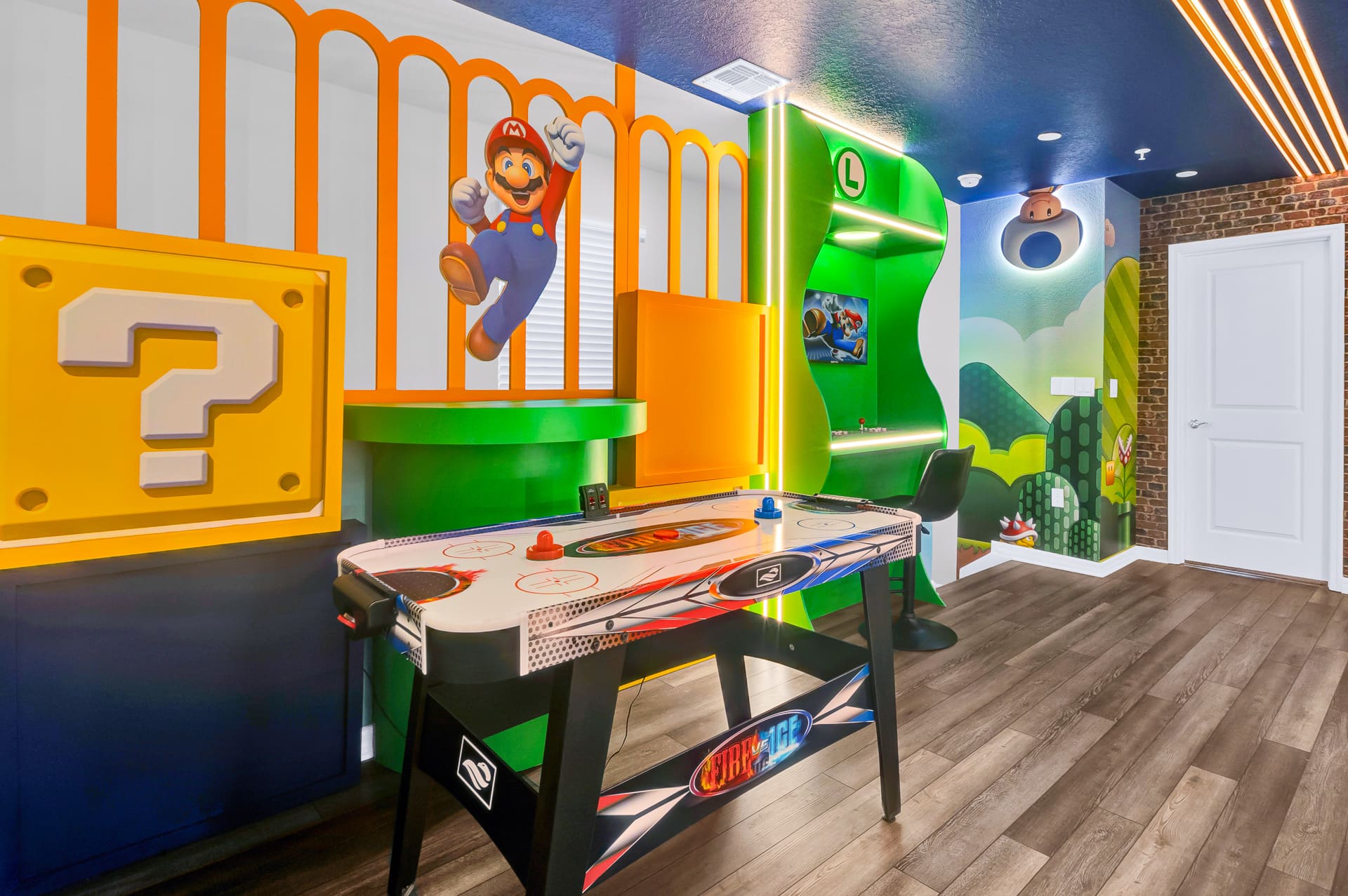 Super Mario Themed Games Room with Arcade Games