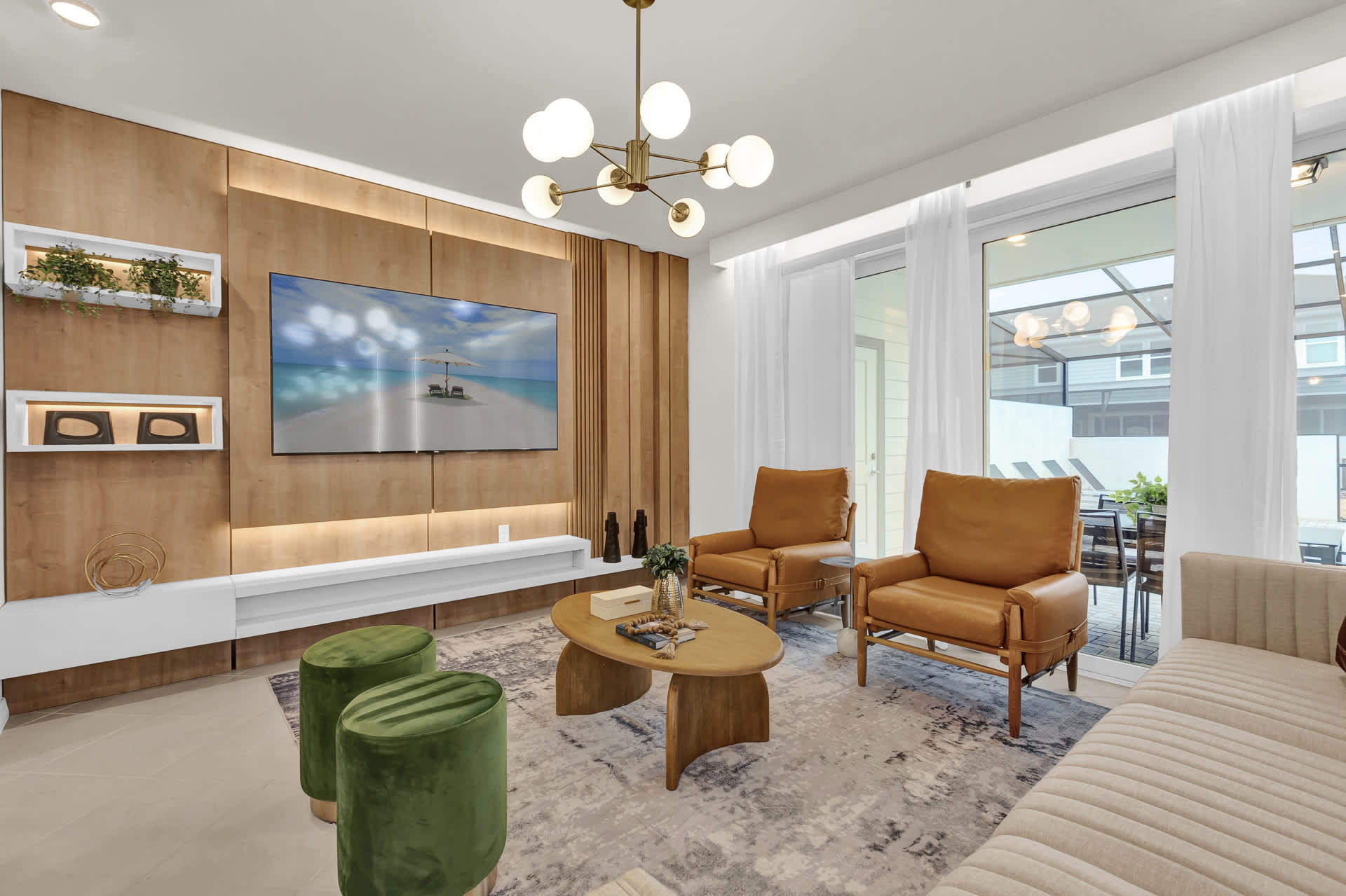 Contemporary Lounge Area with Smart TV and Natural Light