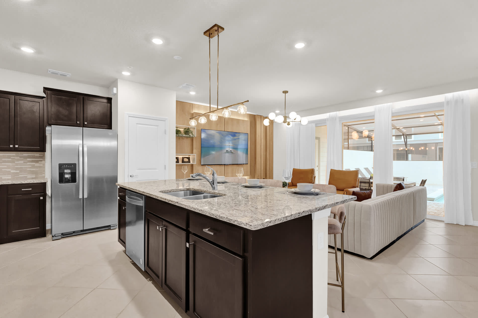 Open Layout Kitchen Area with Centered Island