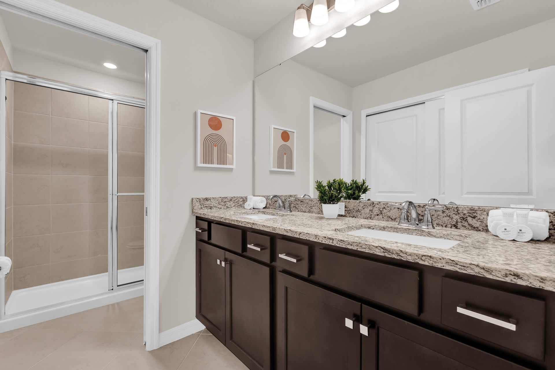 Modern En-Suite Bathroom with Double Vanity and Standing Shower
