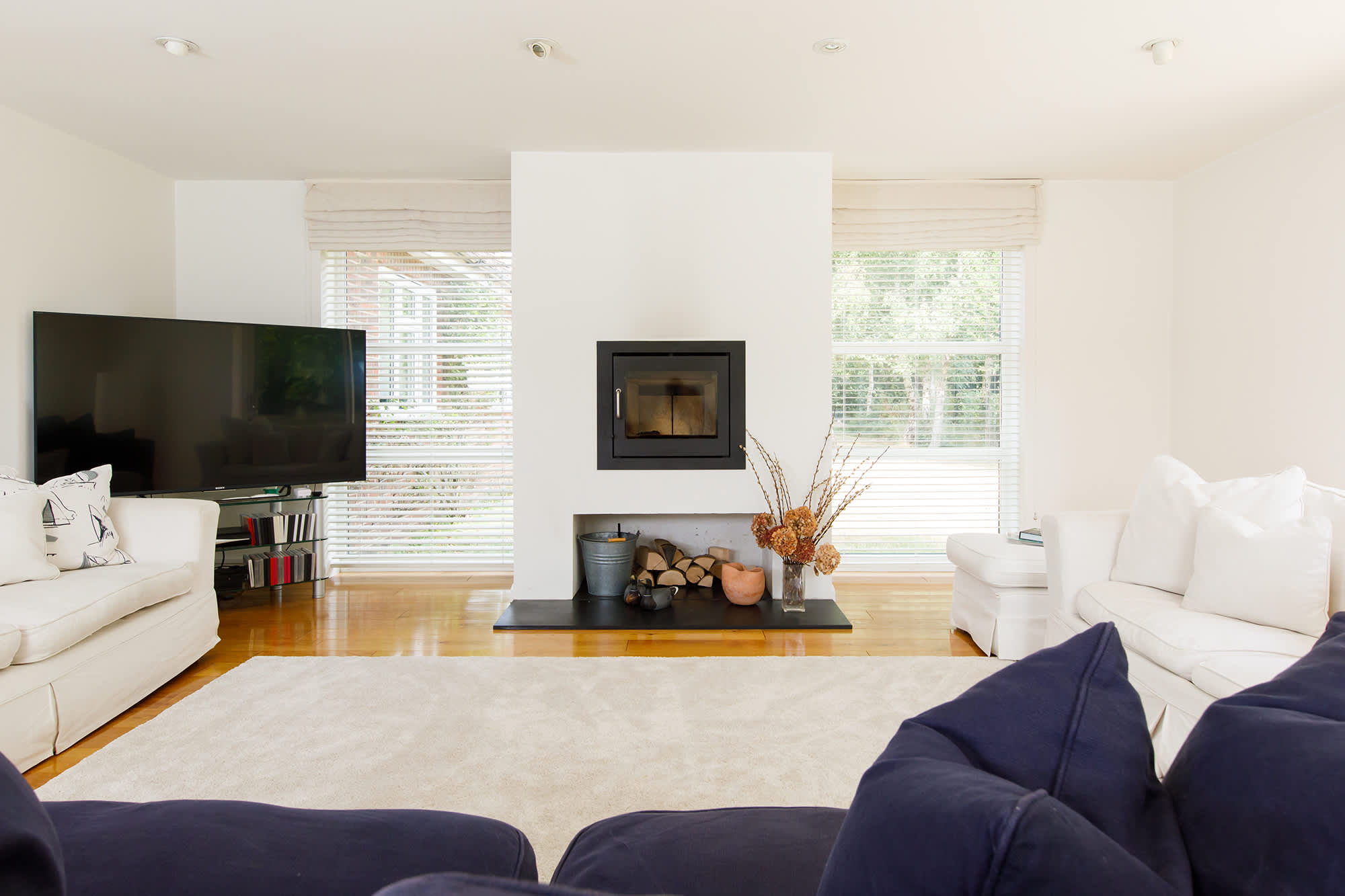 The lounge has a Smart TV, DVD player and log burner.