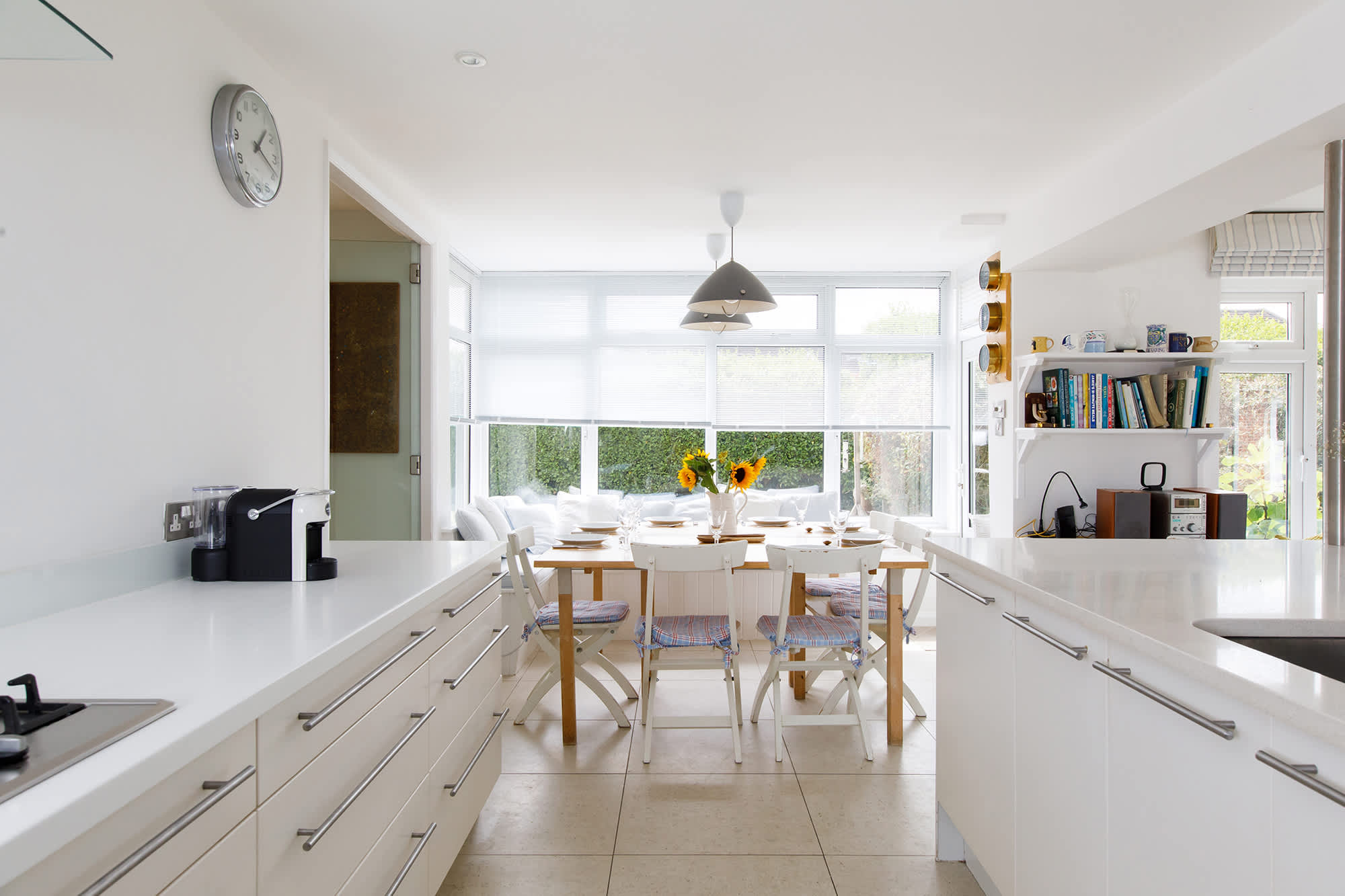 The dining area is connected to the kitchen.