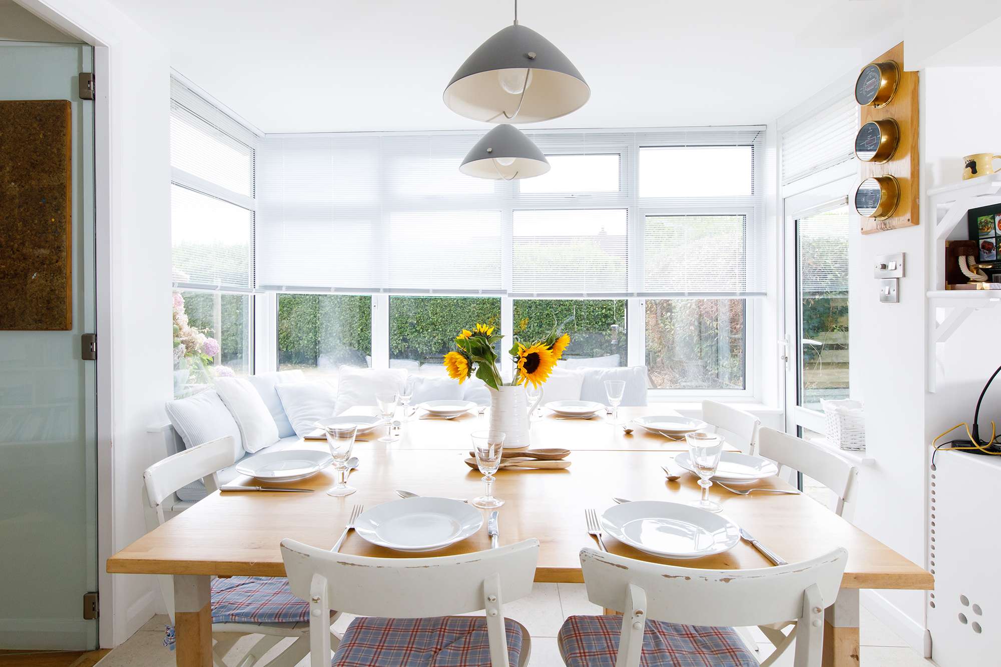 There is dining space to seat 8 adults, with window seating and wonderful views out to the garden.