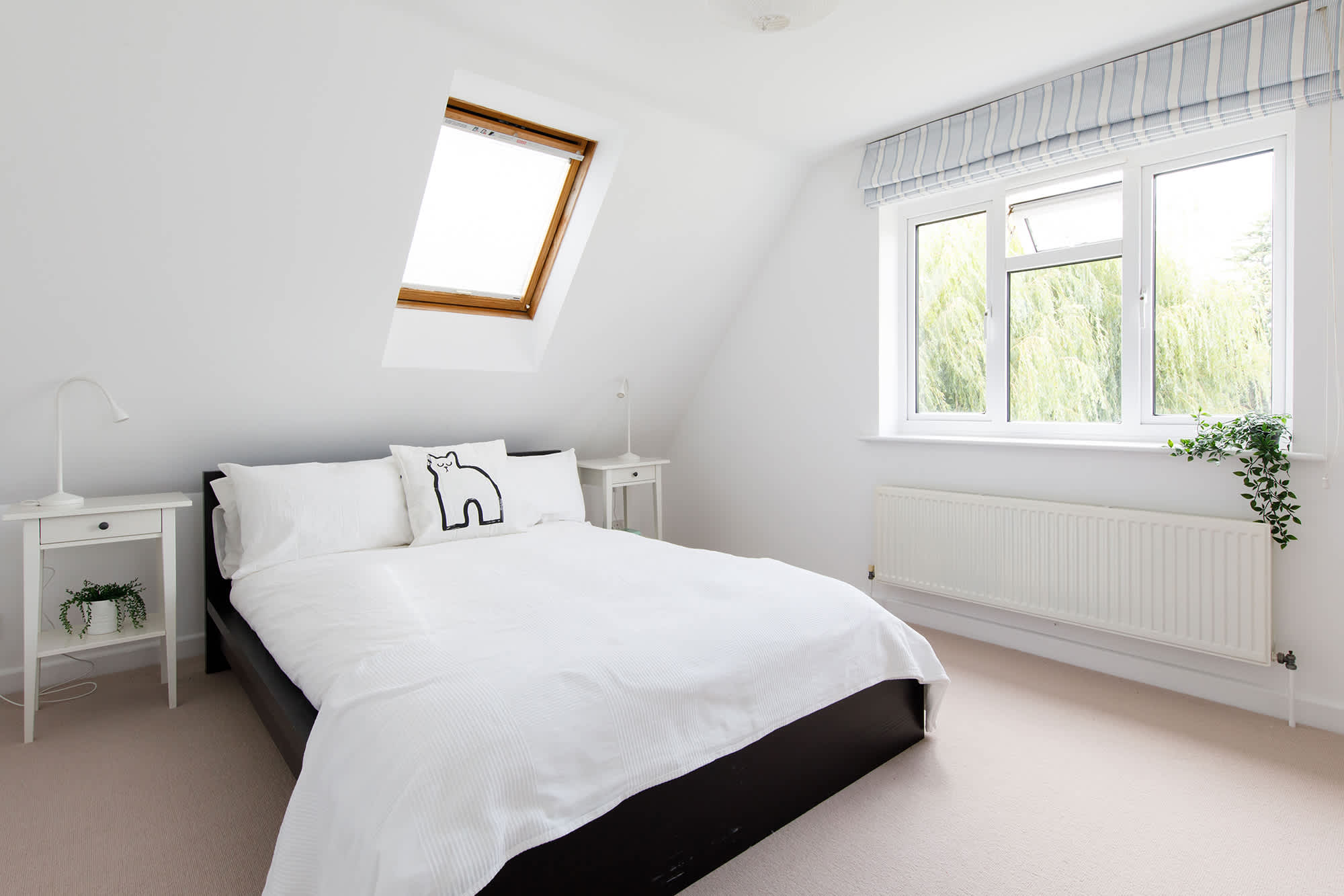 Look out over the lush green garden.