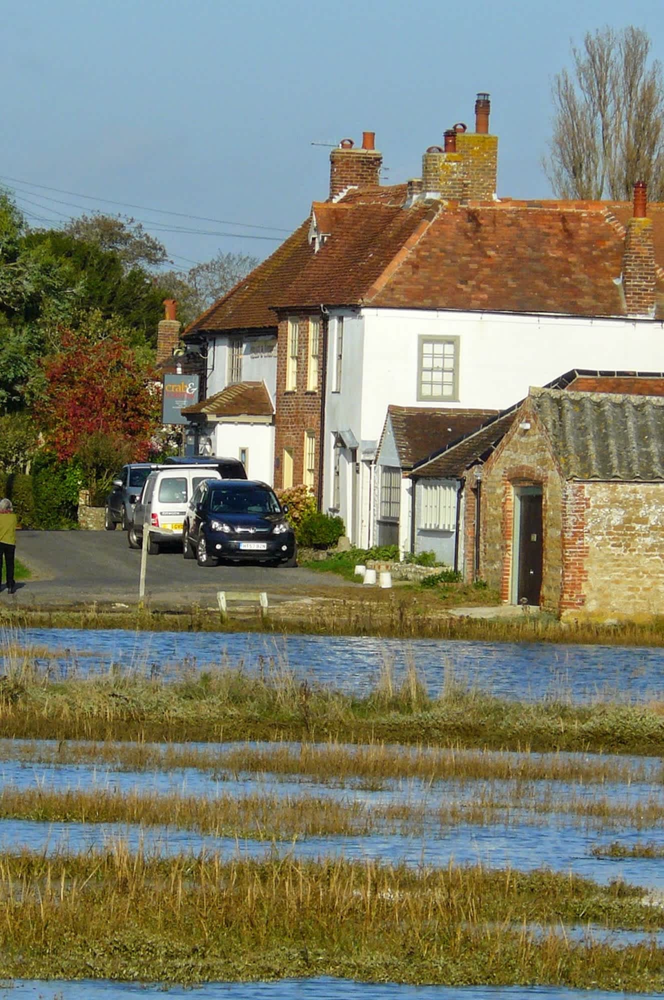 The Crab and Lobster is the white building in the foreground