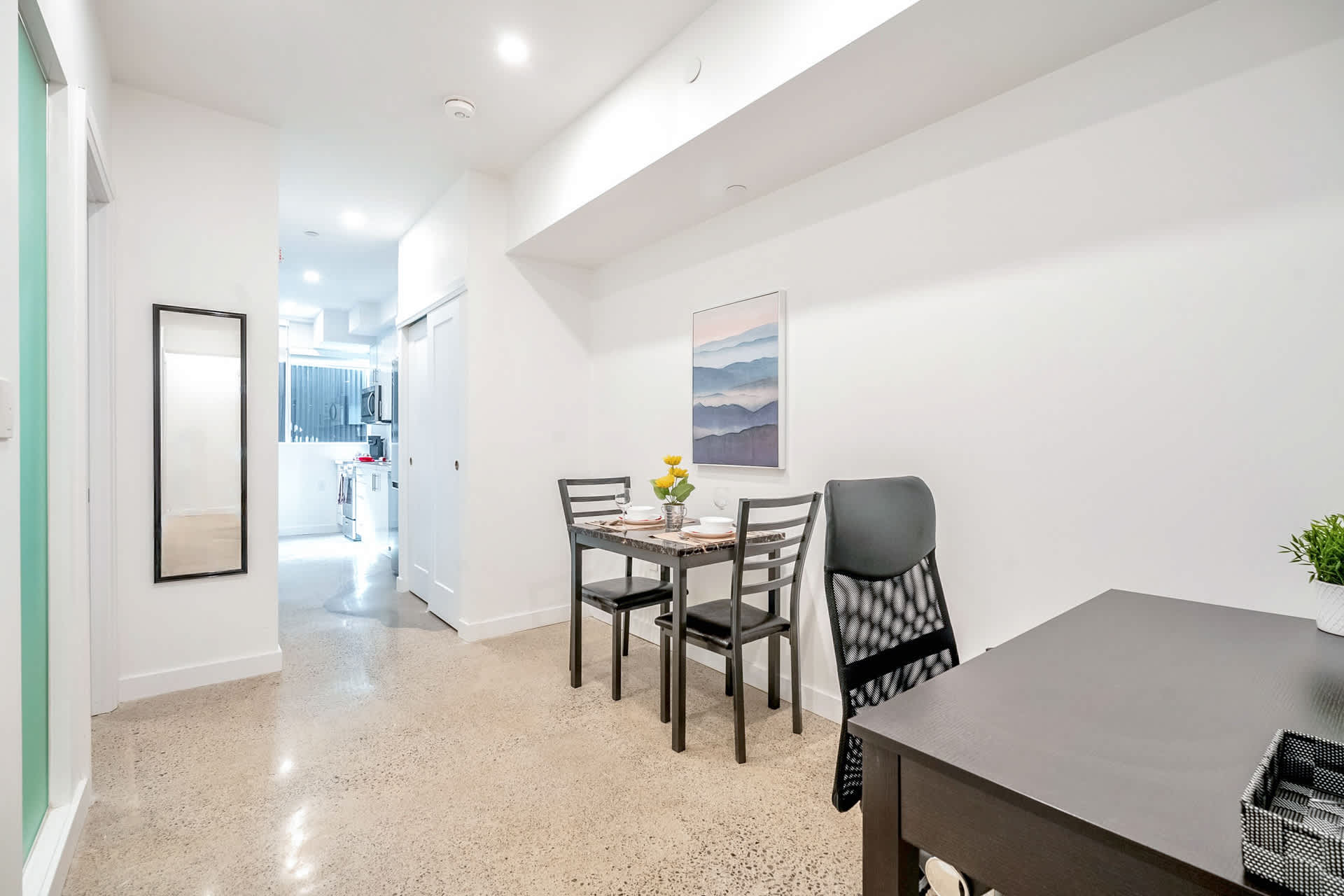 Dining area and work-friendly desk area