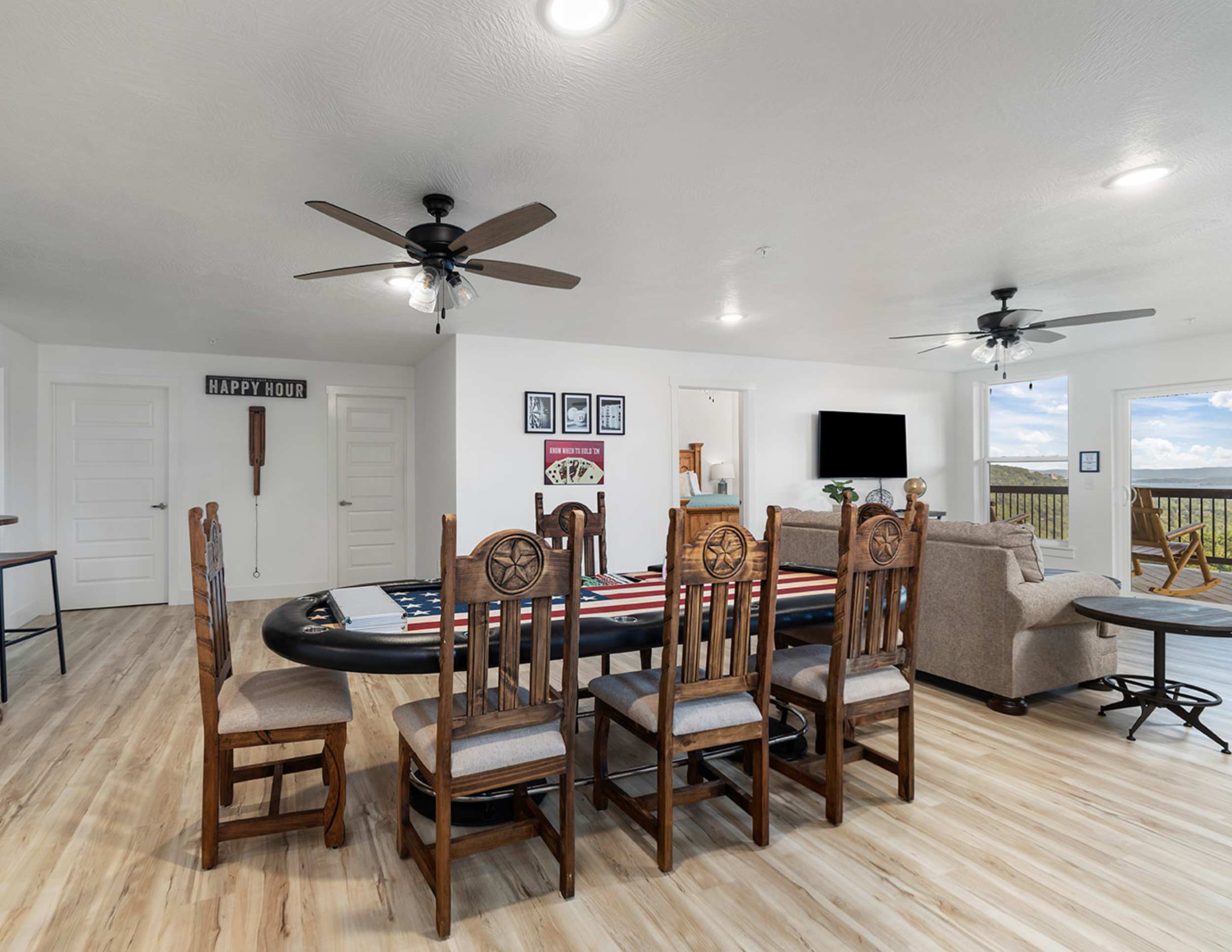 Game room and hang our area overlooking the massive deck.