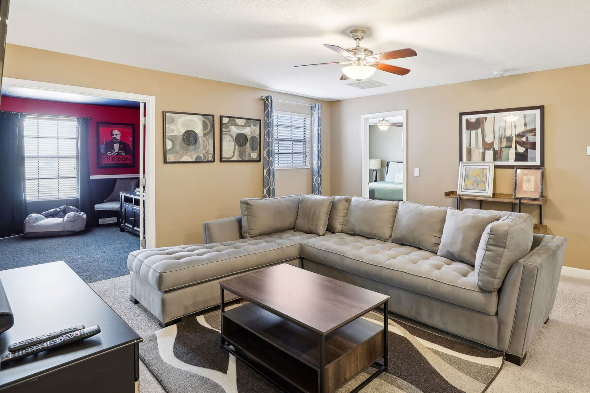Upstairs TV lounge area with comfortable seating