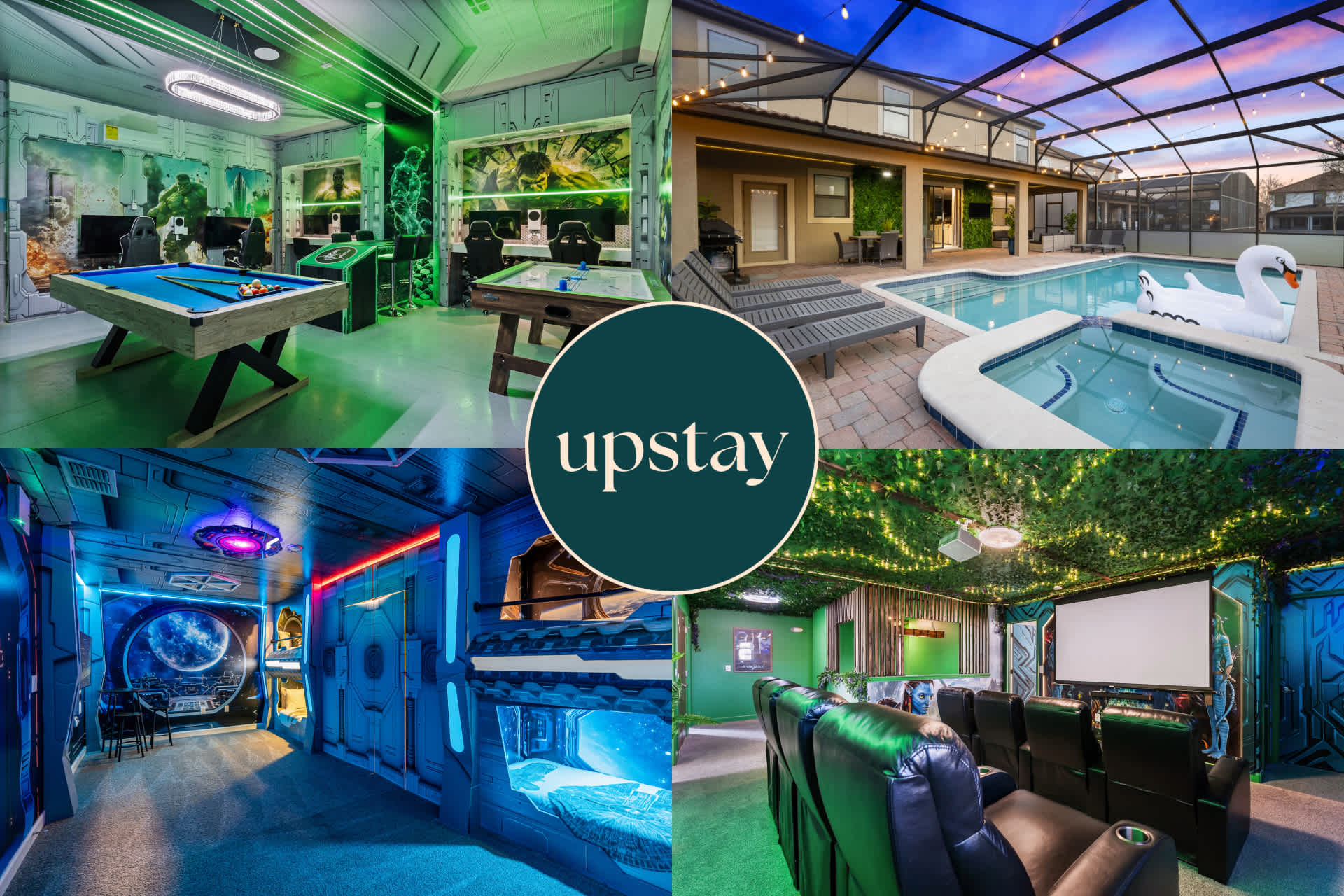 Upstay Movie Themed Mansion w Arcade Pool Hot Tub