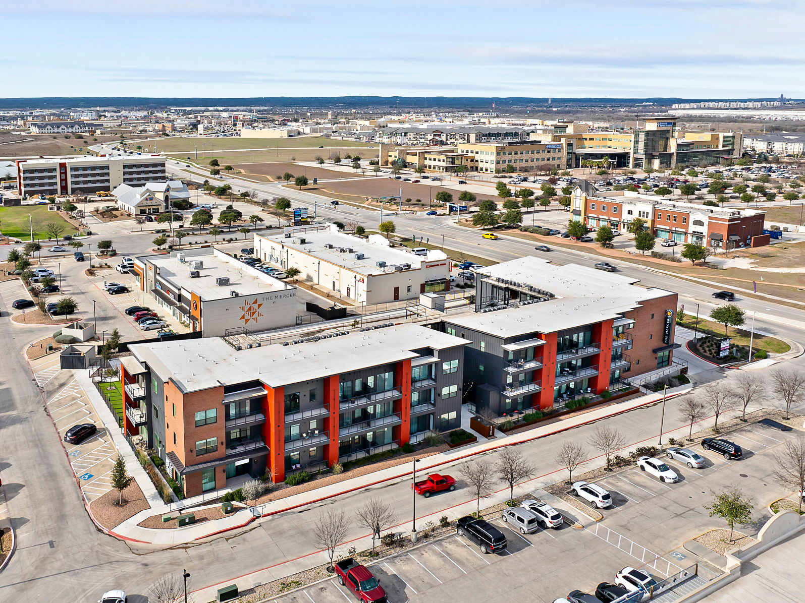 Aerial view of The Mercer in Freiheit Village