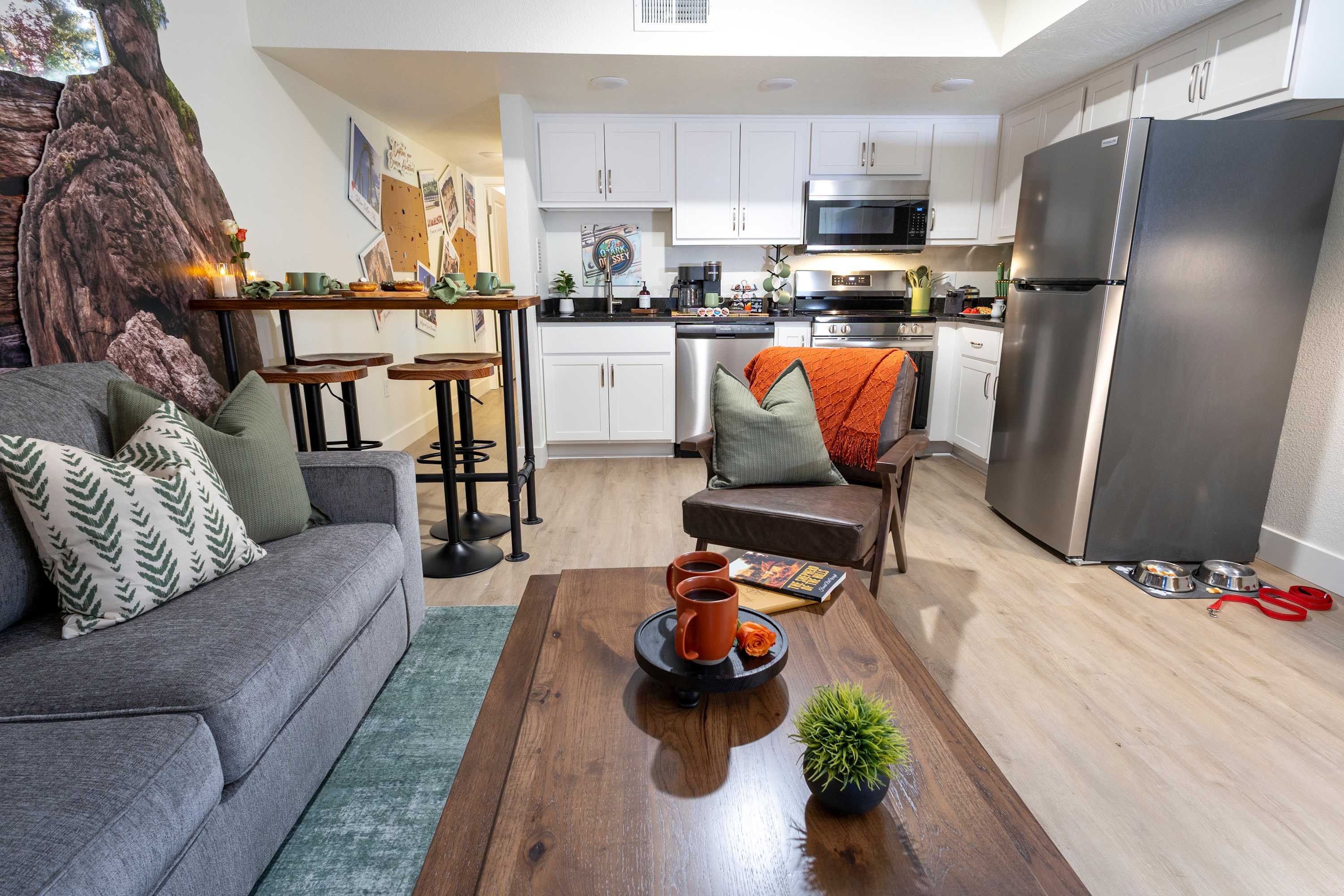 Ozark Odyssyey offers an open-concept living, dining, and kitchen space.
