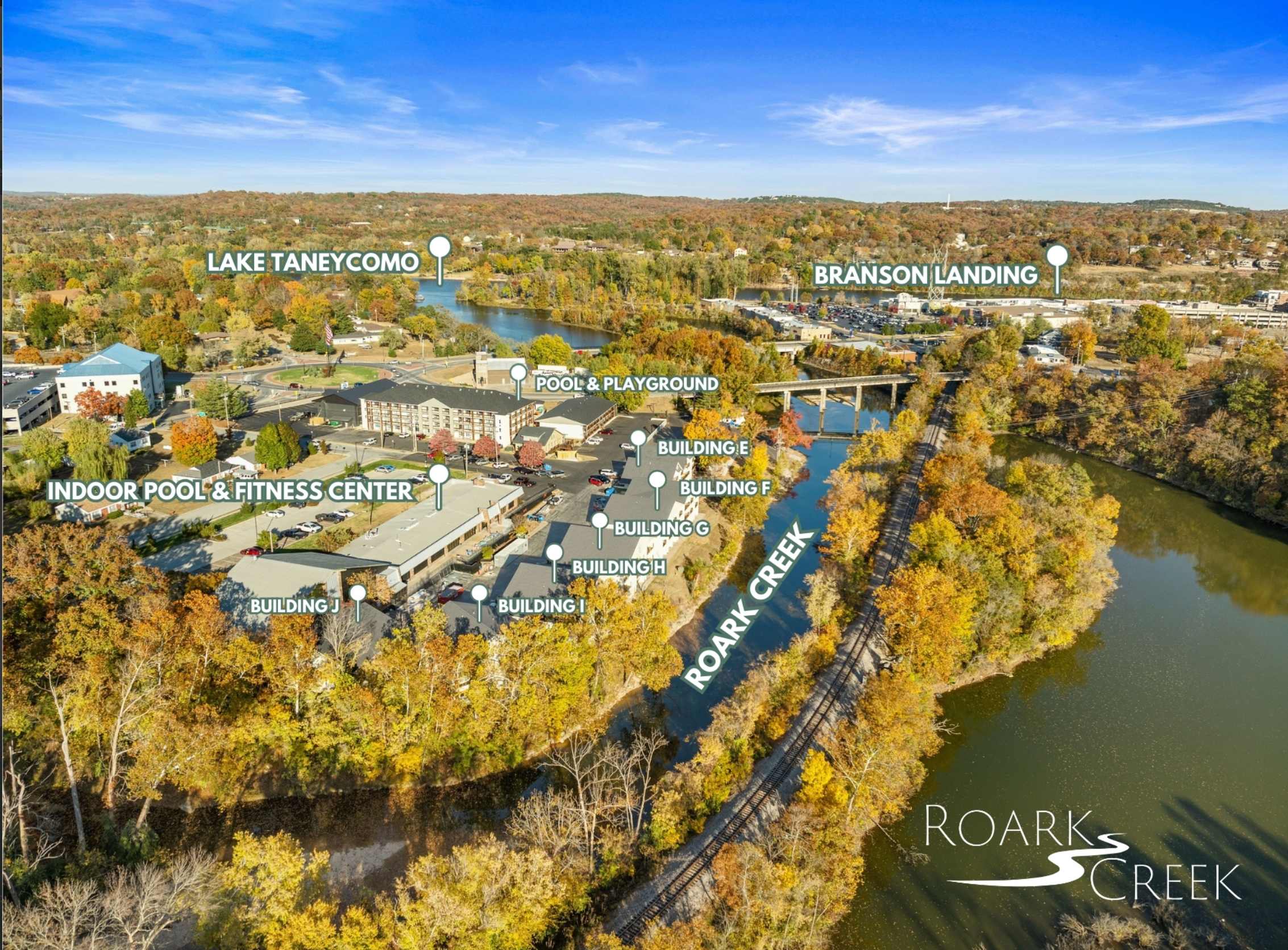 Ozark Odyssey, located in Roark Creek Properties, is directly on Roark Creek and a short 8 min walk to Branson Landing.