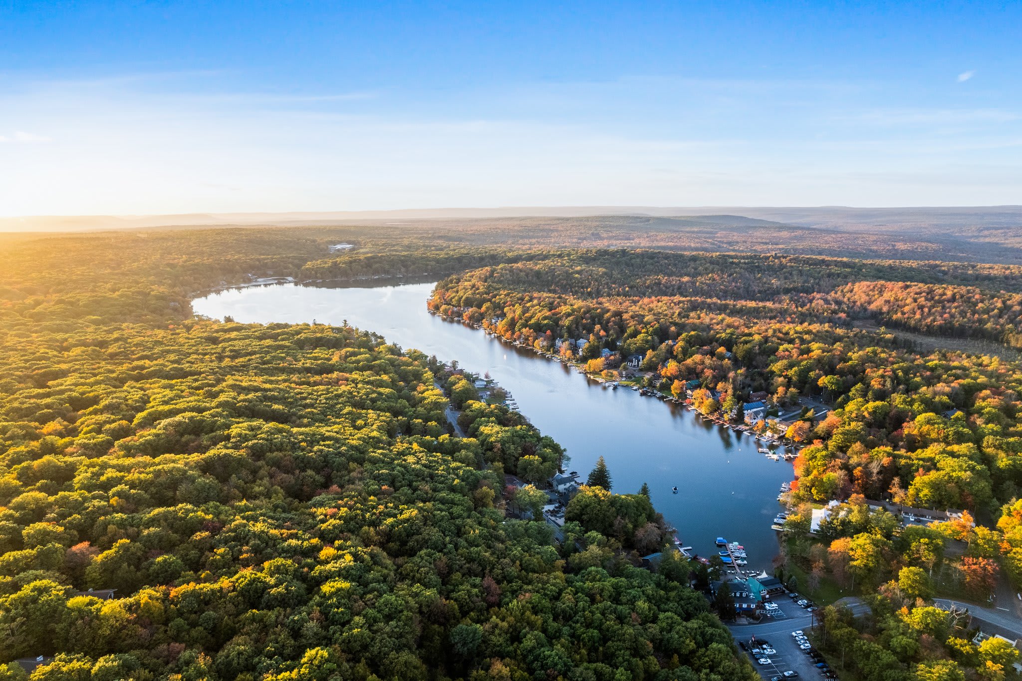 Aerial View of the Poconos
Breathtaking shots of the nearby region show off the peaceful forest and winding lakes surrounding the area.