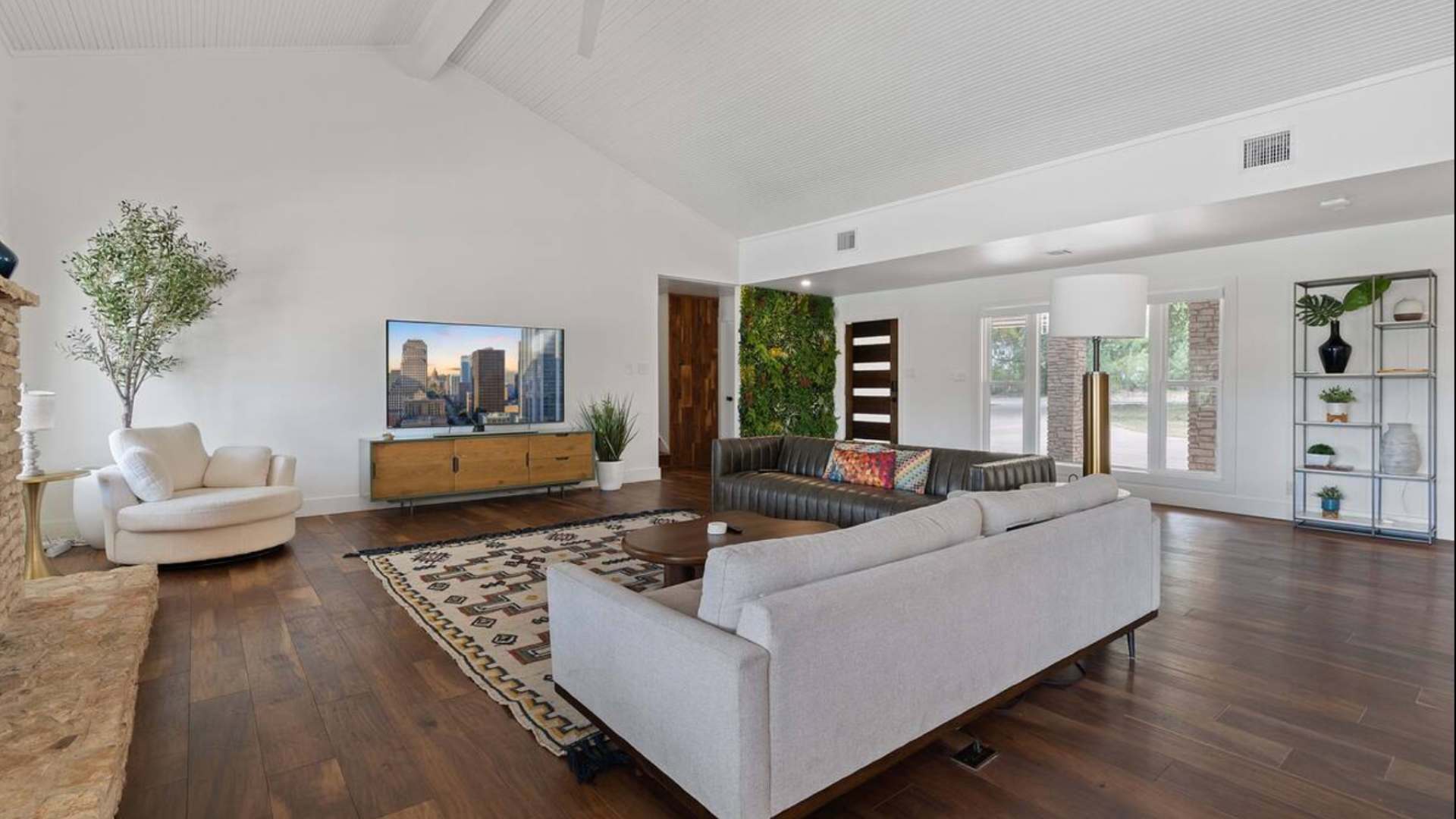 Open-layout living area with smart TV and high speed internet