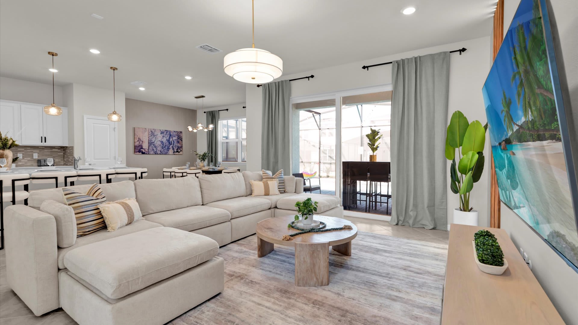 Open-layout living room with smart TV and high speed internet