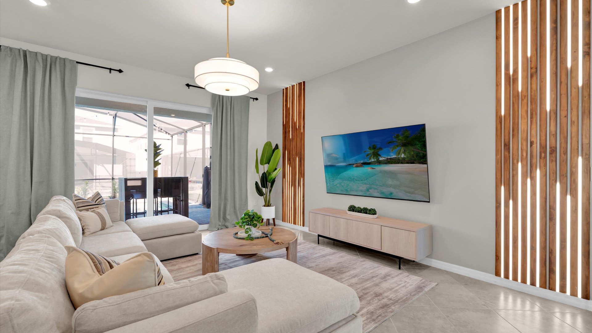 Open-layout living room with smart TV and high speed internet