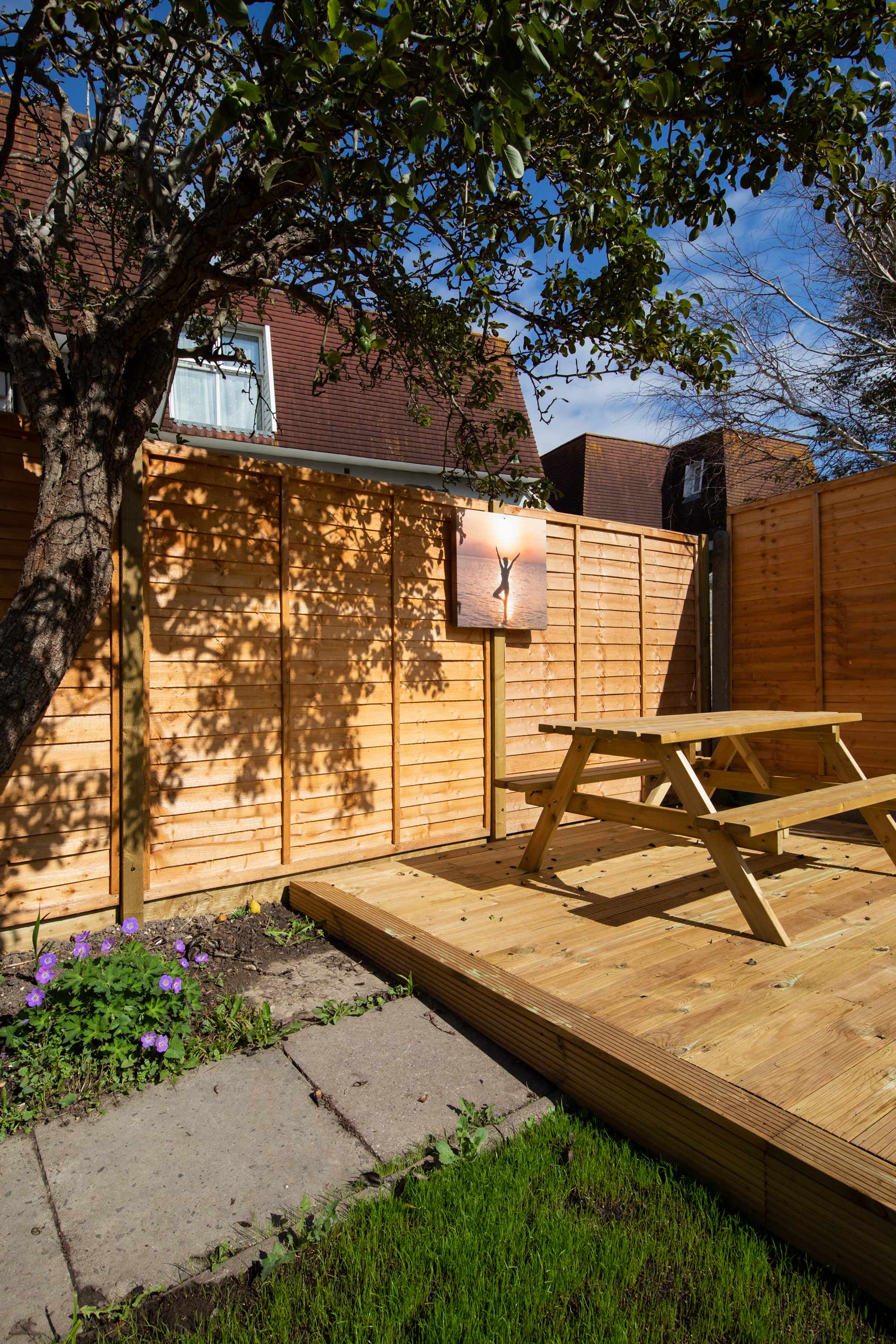 Decking with picnic table