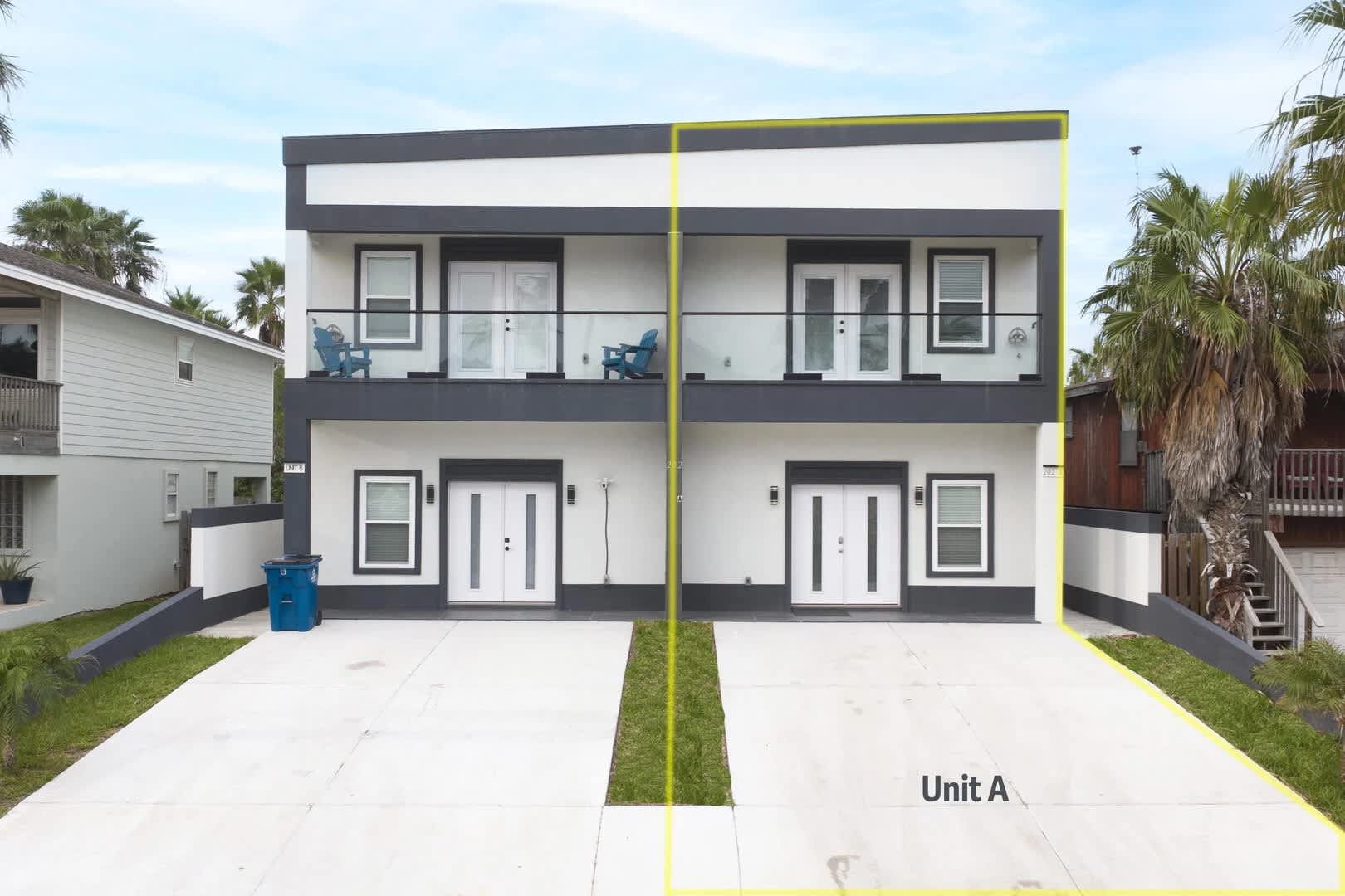 Townhouse exterior - Unit A (where you'll be staying) on the right