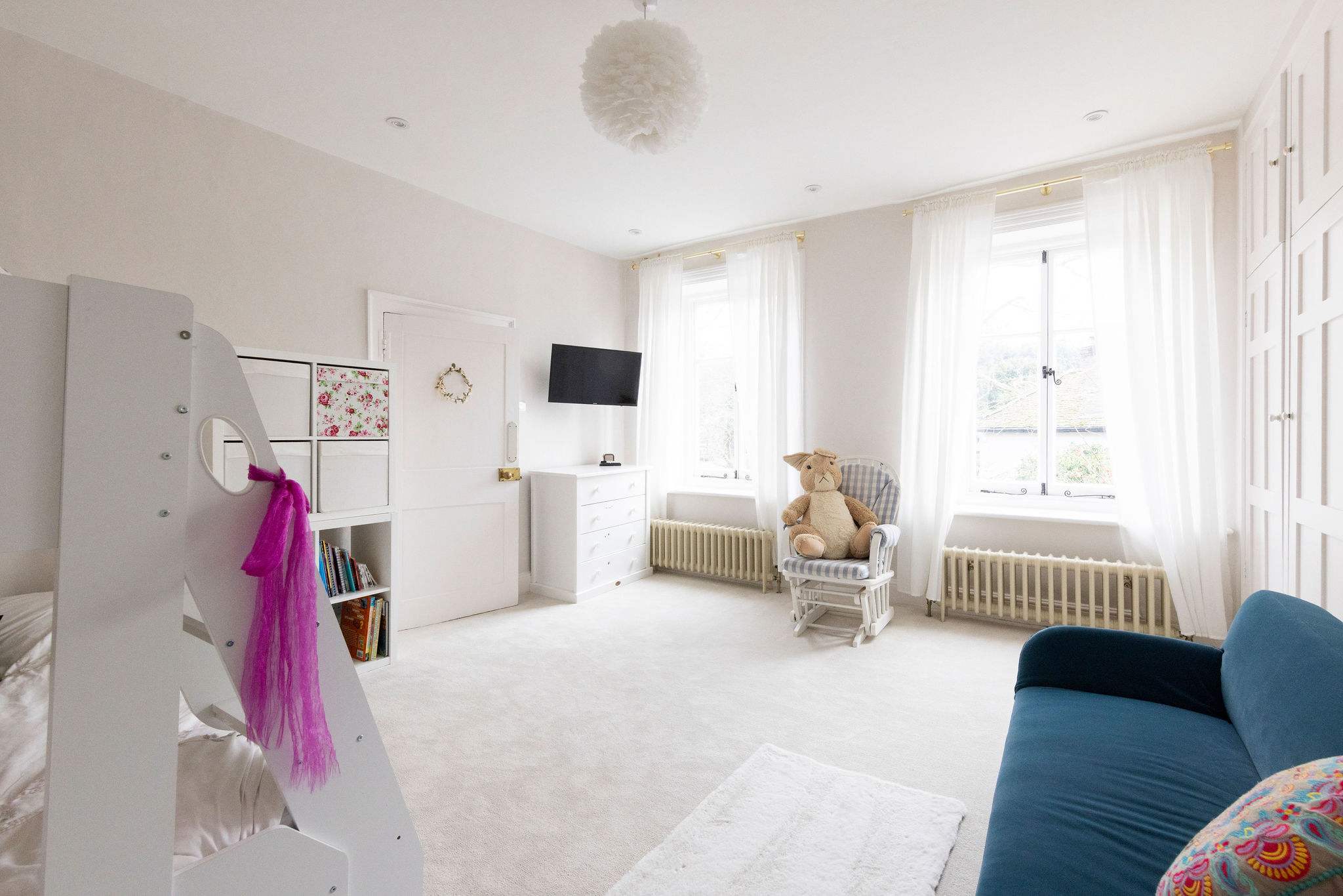 Bright and airy family room with chic décor and natural light