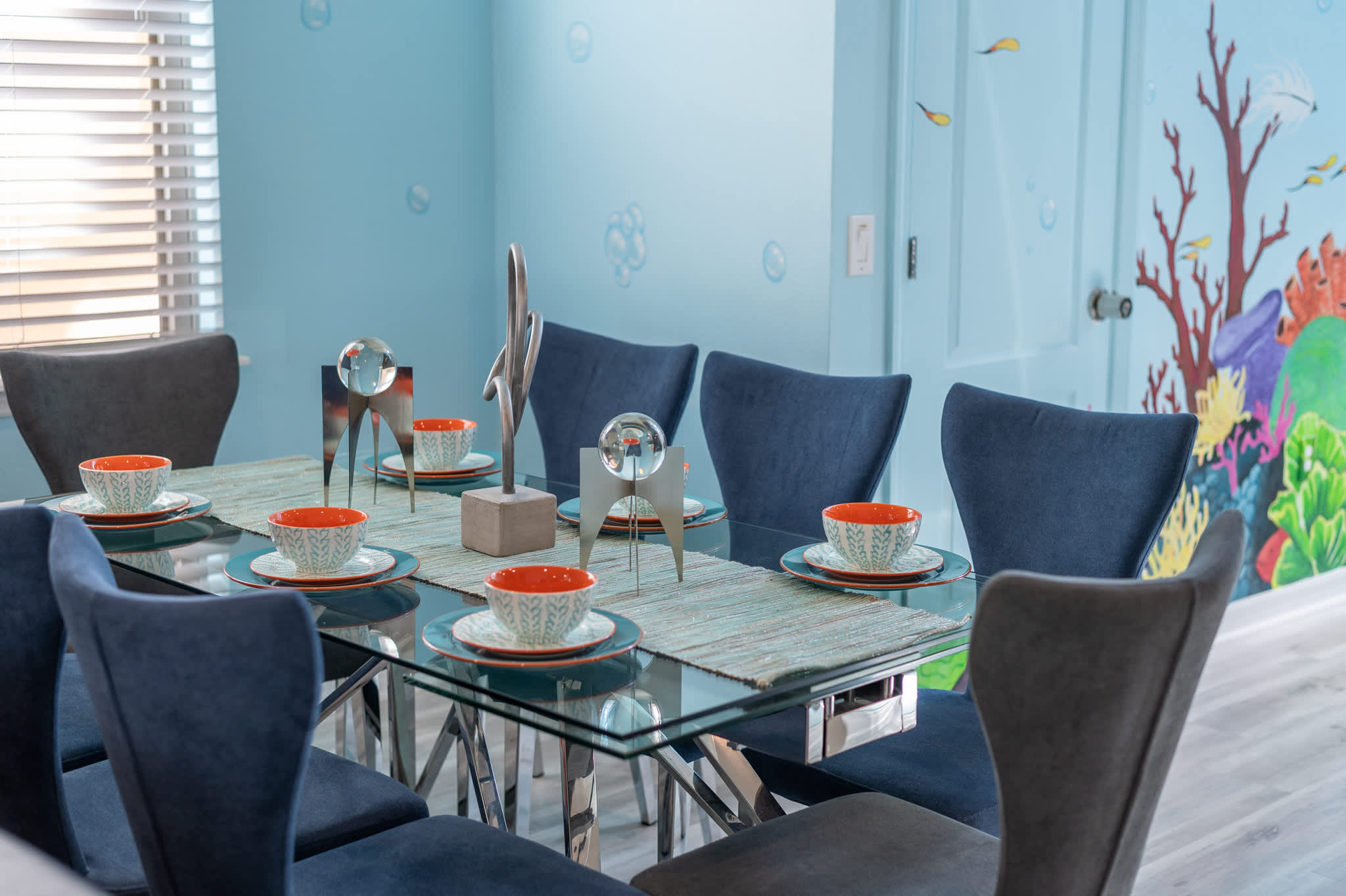 Experience the joy of dining in a unique and colorful setting. Our space is designed for comfort and connection.