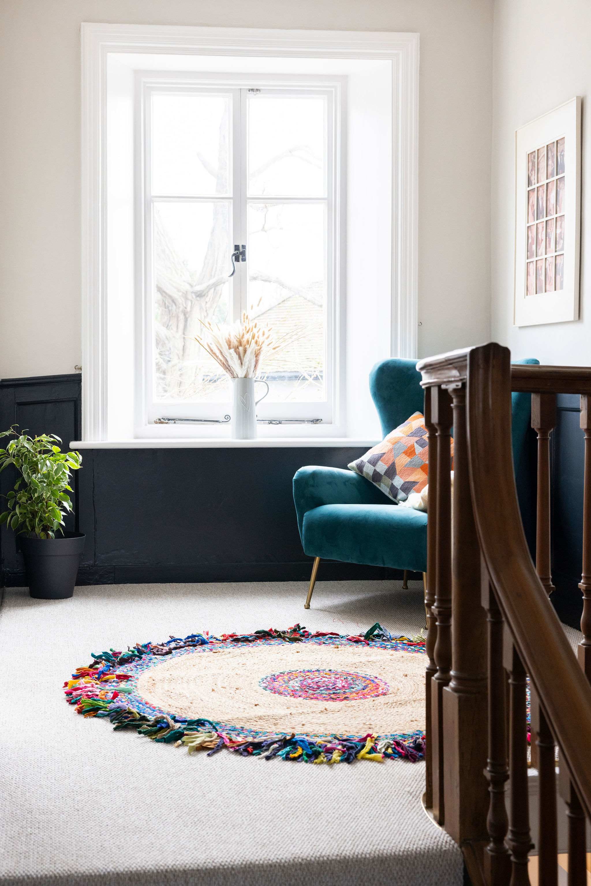 Cozy reading nook with garden views and a comfy chair