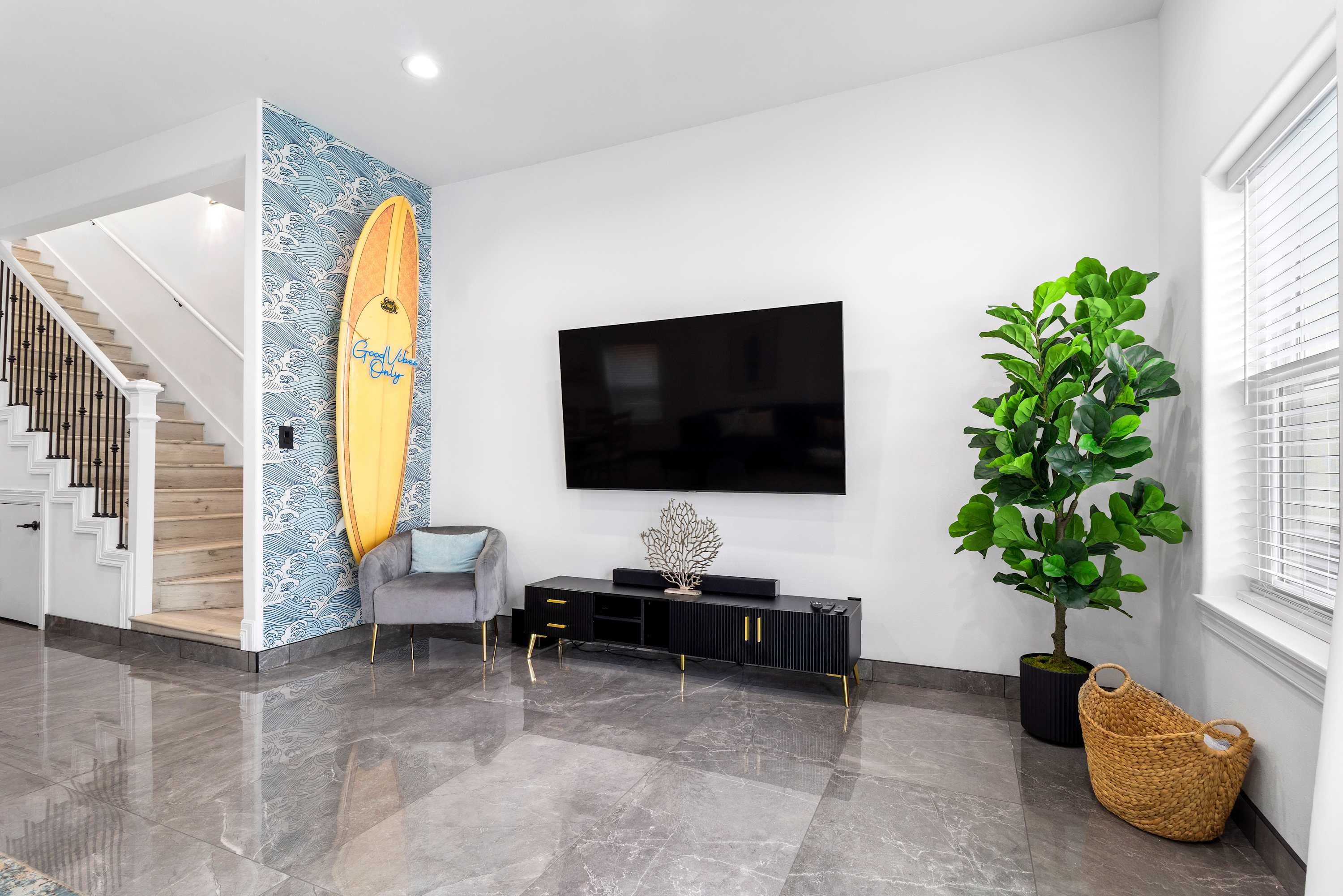 Living area with smart TV and high speed internet connection