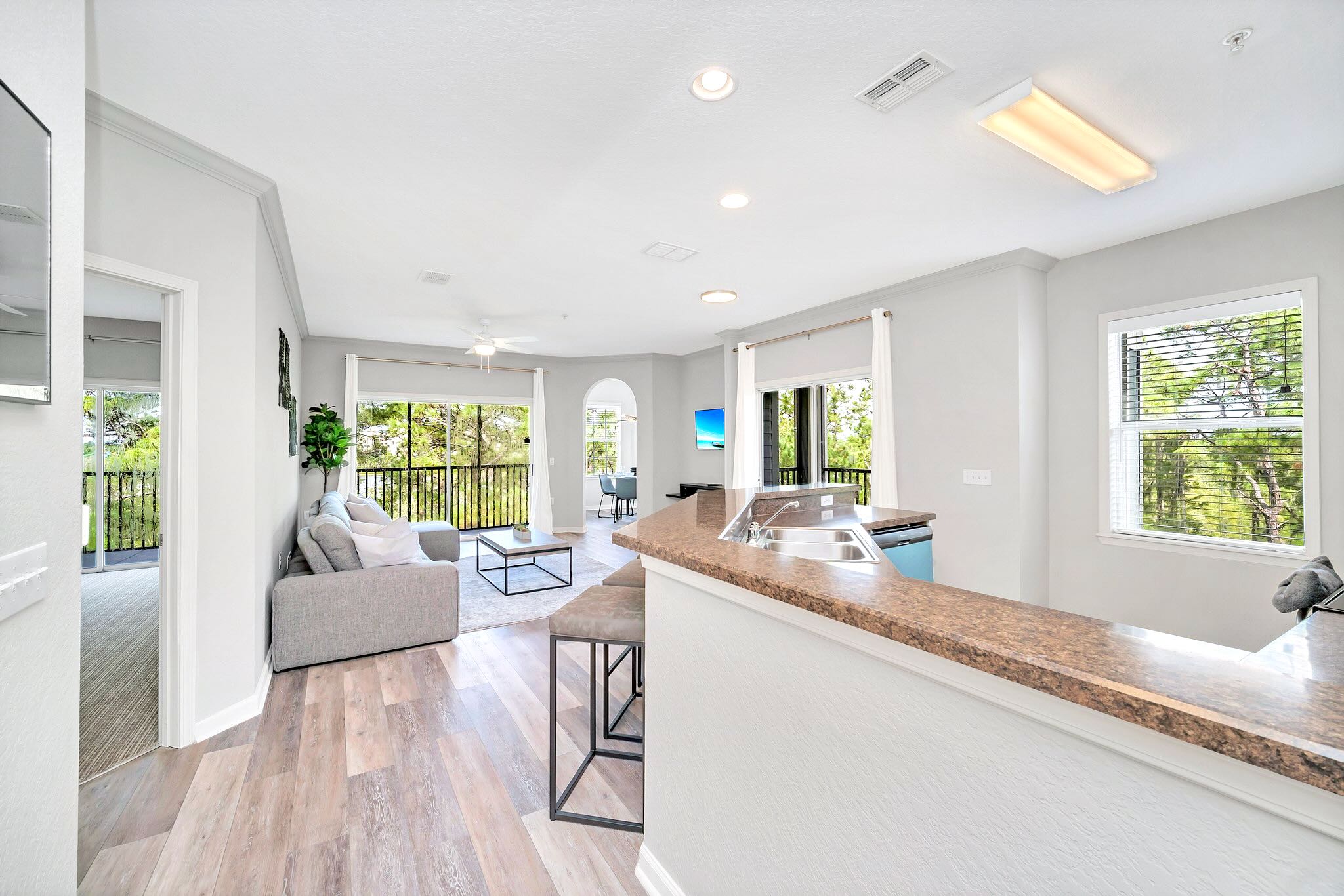 Open-layout kitchen and living area 