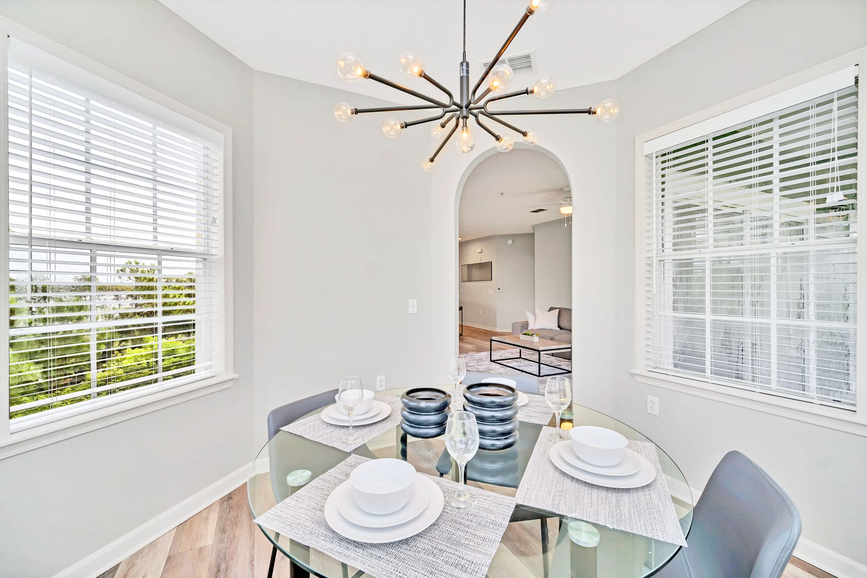 Indoor Dining Area surrounded by large windows 