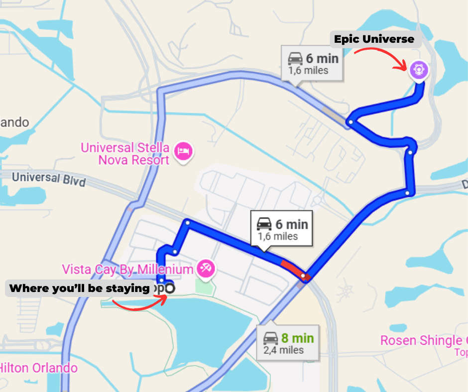 Distance from the property to Epic Universe
