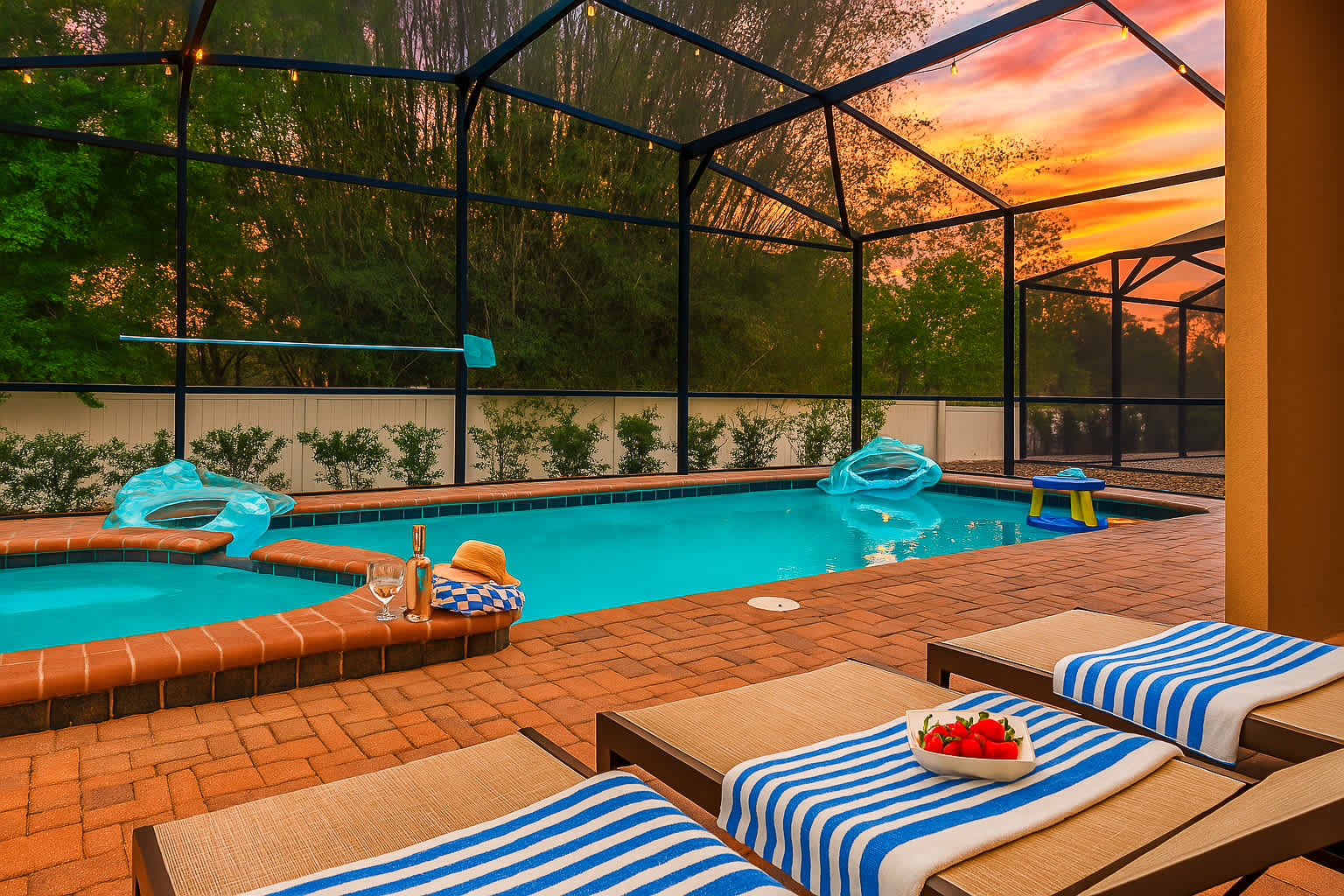 Enjoy the best of Florida living in our spacious screened-in pool and patio area. Perfect for relaxing and unwinding.