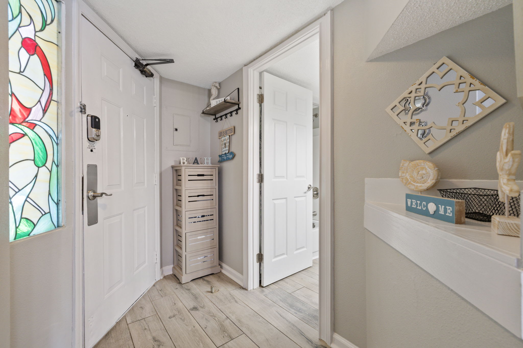 First impressions count—coastal charm greets you at the door.