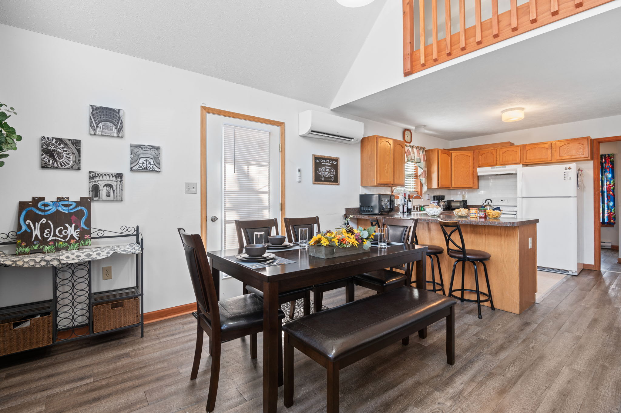Feel right at home in the open dining area with views of the loft and kitchen.