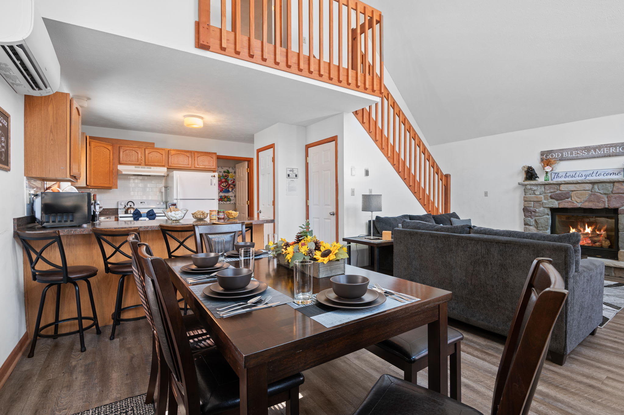 Enjoy conversation and drinks at the kitchen counter with bar seating