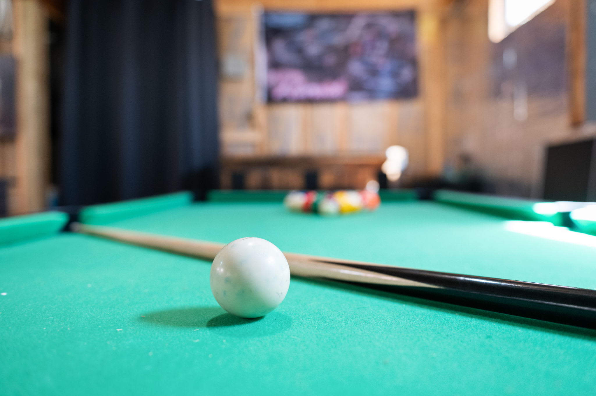 Cue up some friendly competition on the full-size pool table in the game room